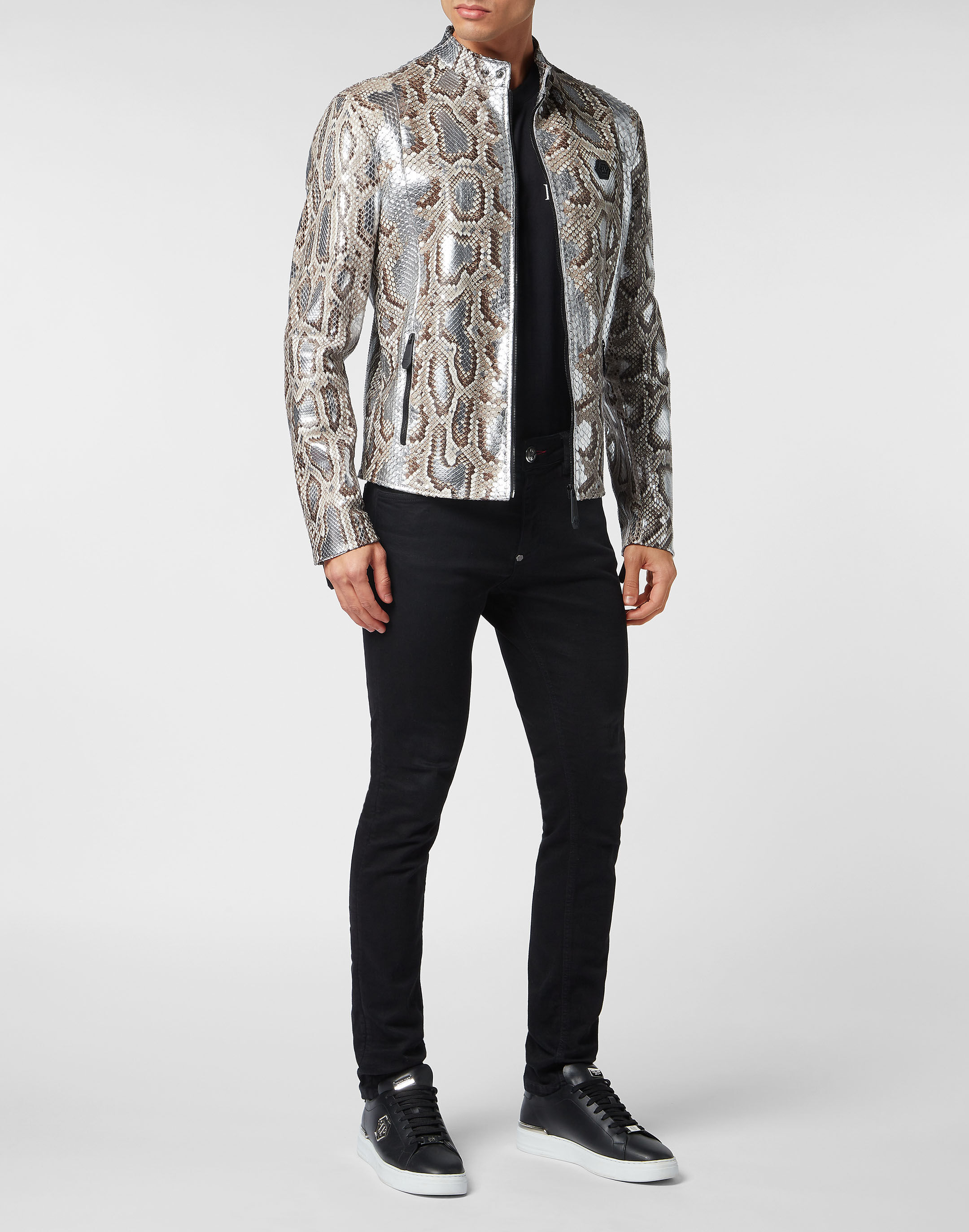 PHILPP PLEIN Python Leather Moto Jacket
