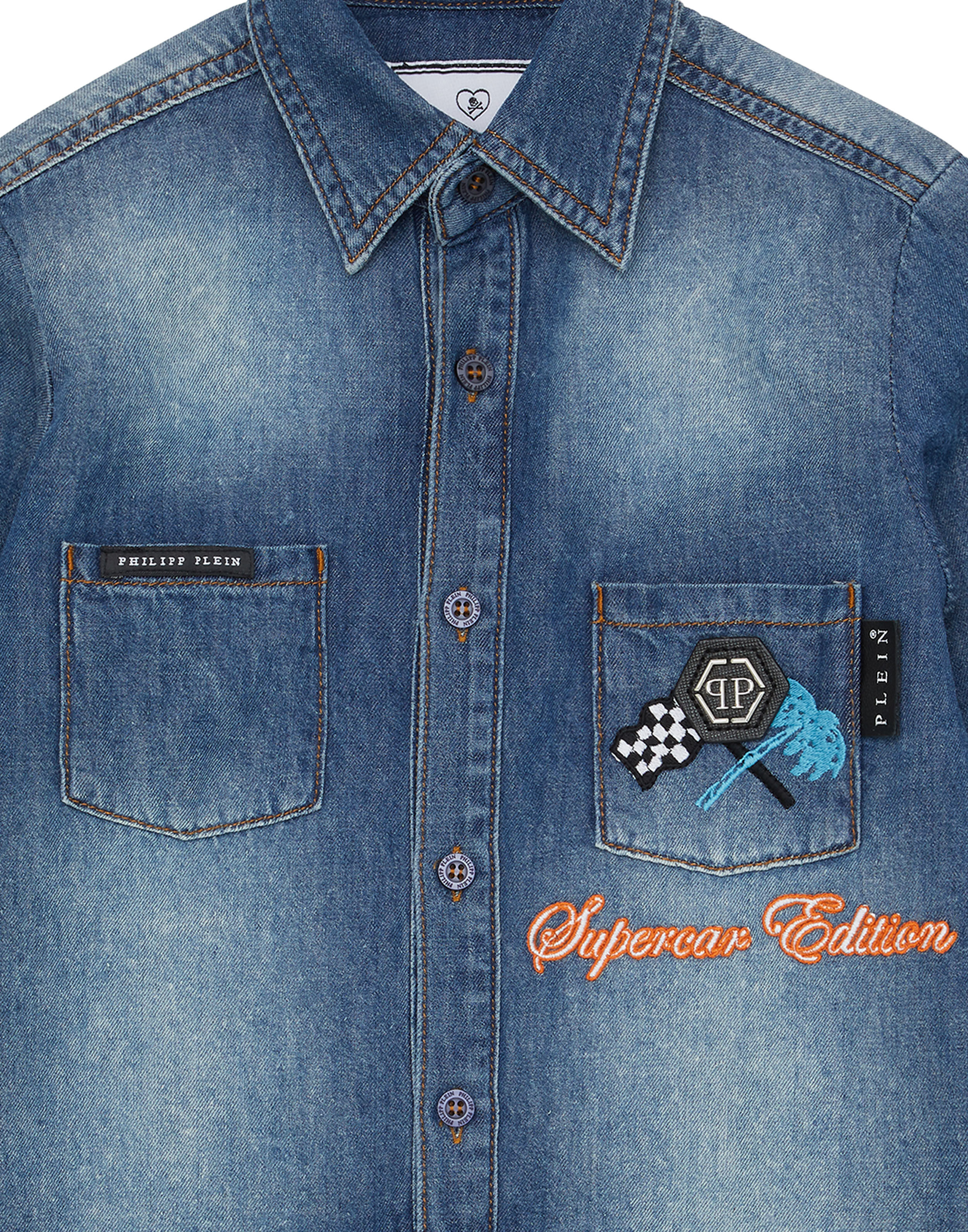PHILPP PLEIN Denim Shirt LS Cars Racing