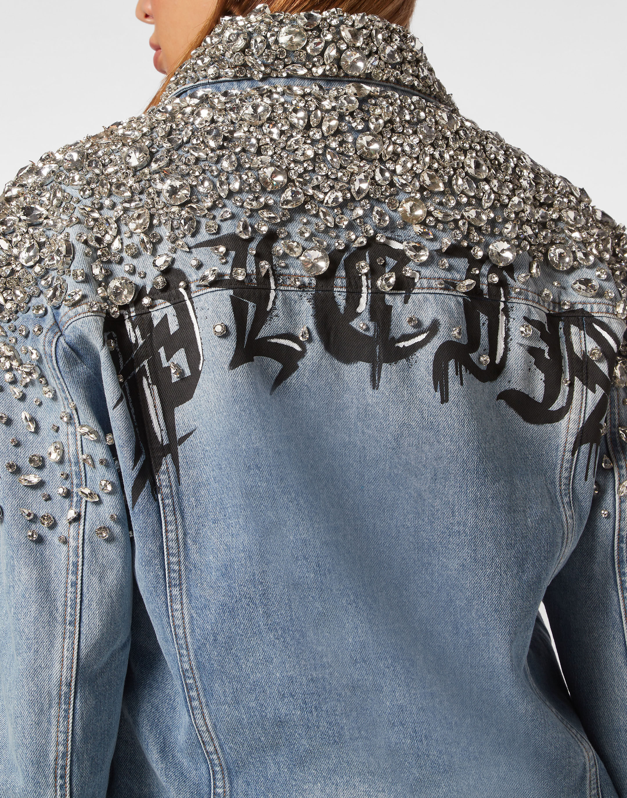 PHILPP PLEIN Crystal Stones  Denim Oversize Jacket with Stones
