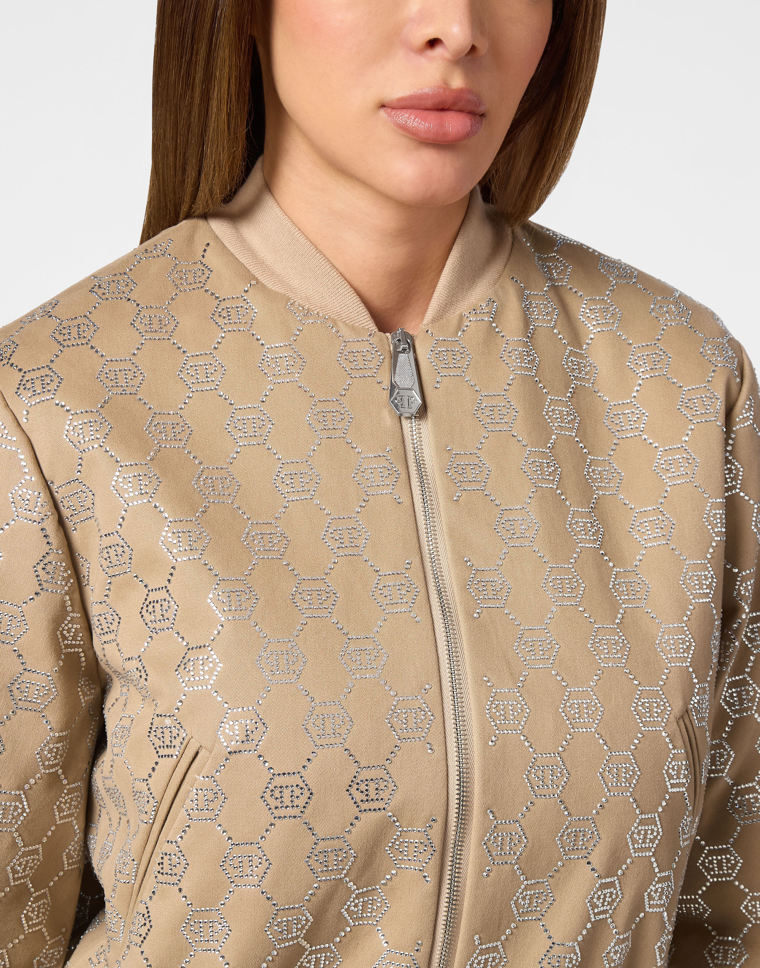 PHILPP PLEIN Gabardine Bomber Strass Monogram