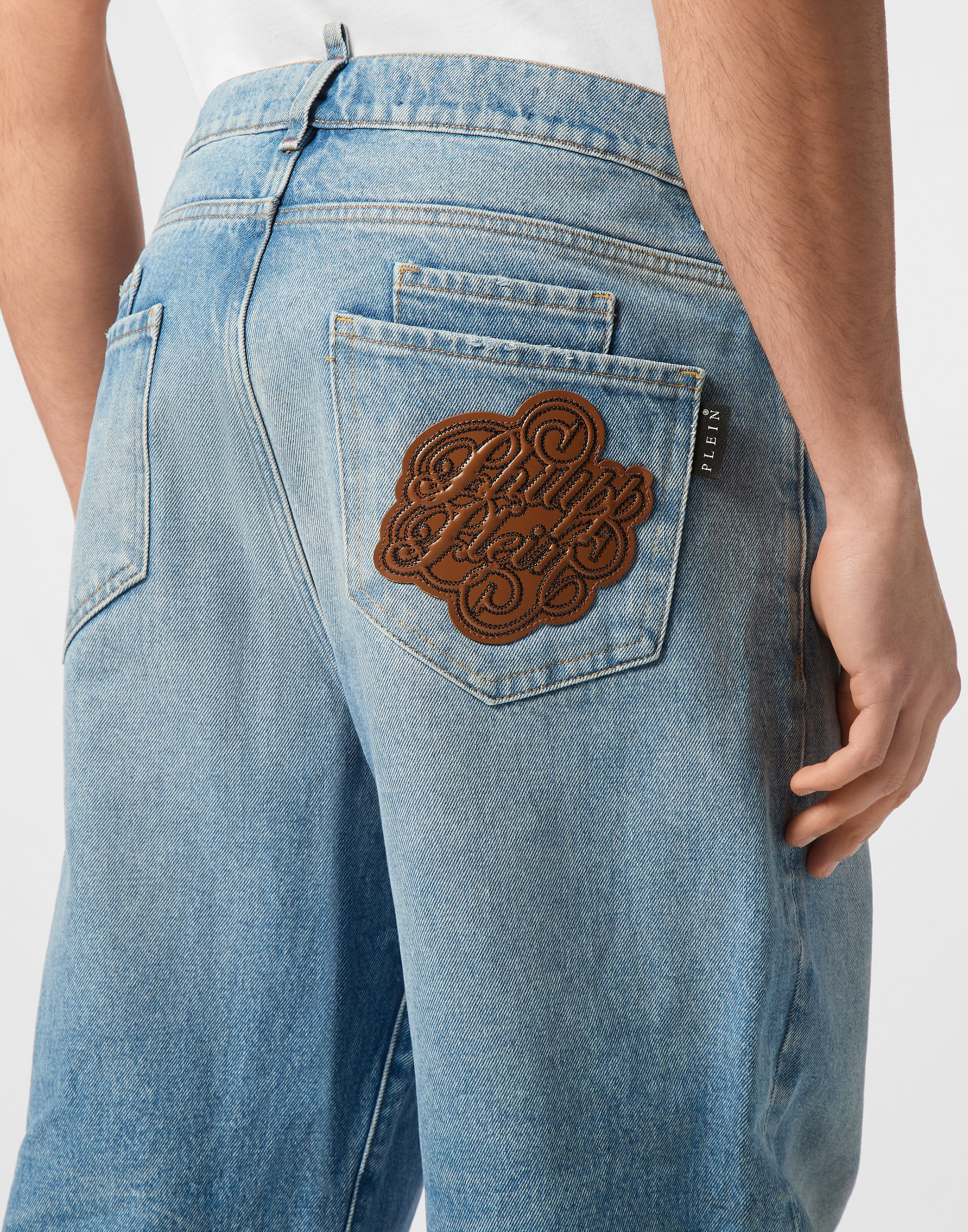 PHILPP PLEIN Denim Trousers Beach Boy Fit 5 Pockets Signature