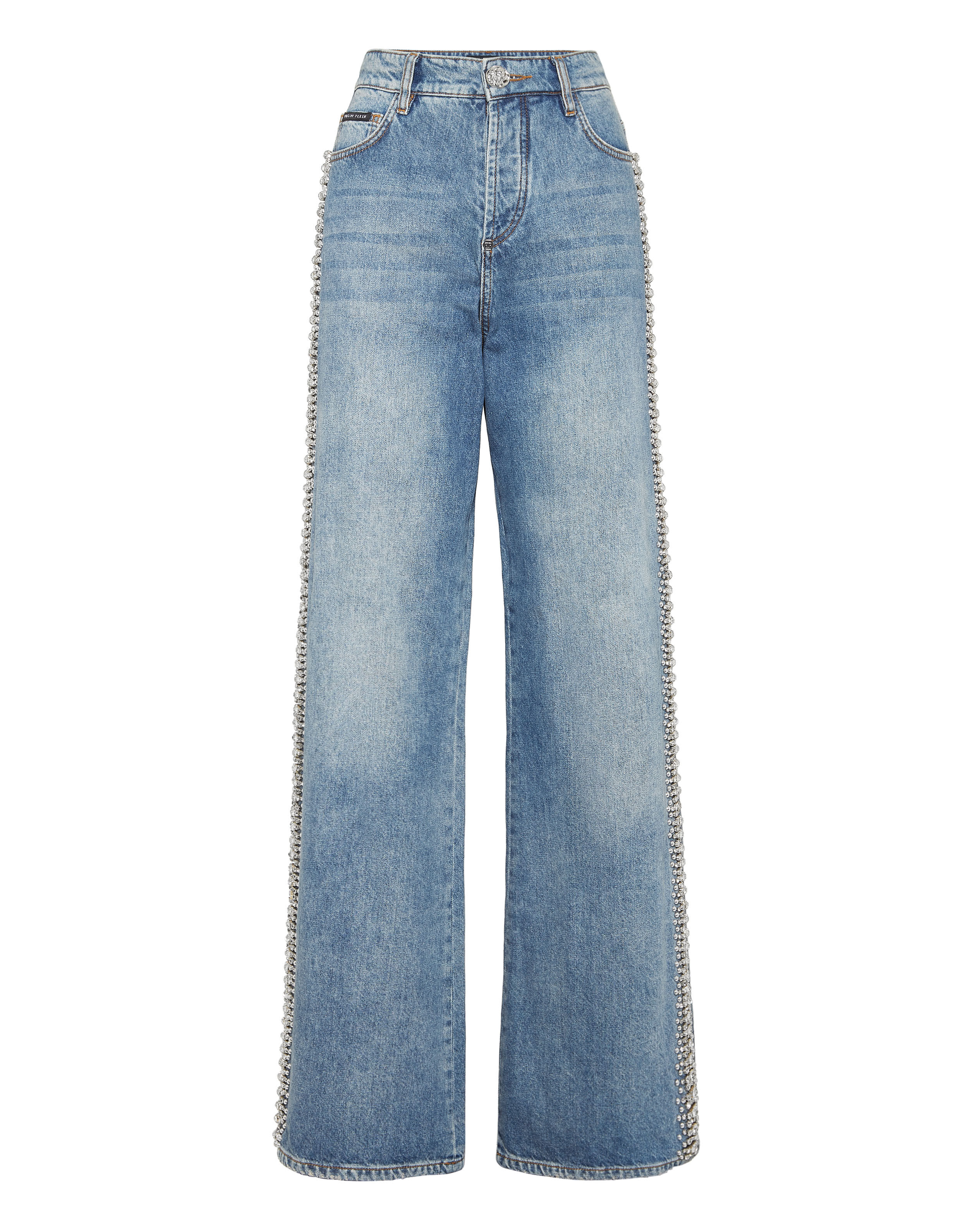 PHILPP PLEIN Denim Skater Fit Trousers Rib Strass