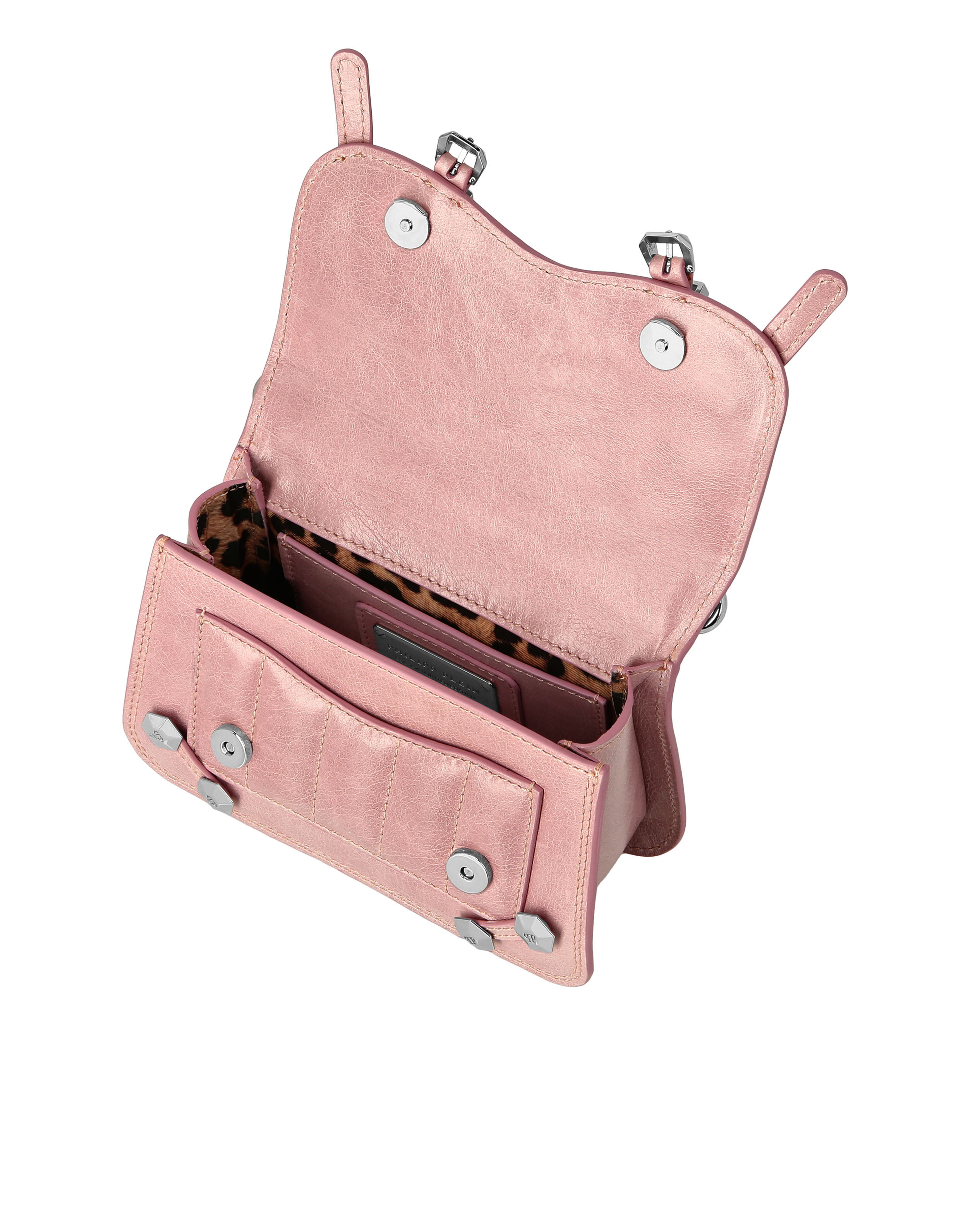 PHILPP PLEIN Shiny Crackle Leather Belt Handle Bag Small Hexagon
