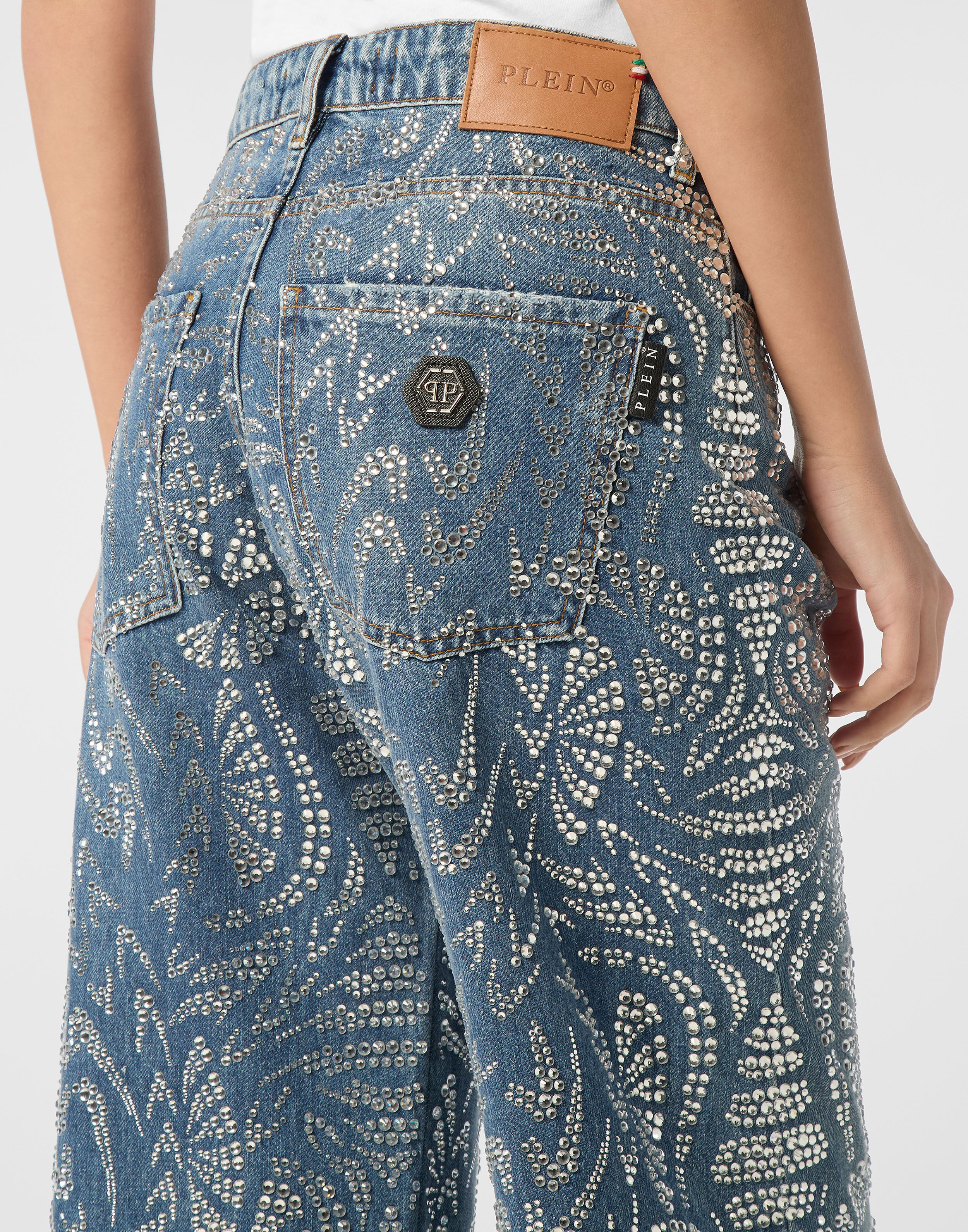 PHILPP PLEIN Denim Trousers Skater Fit Moroccan Strass