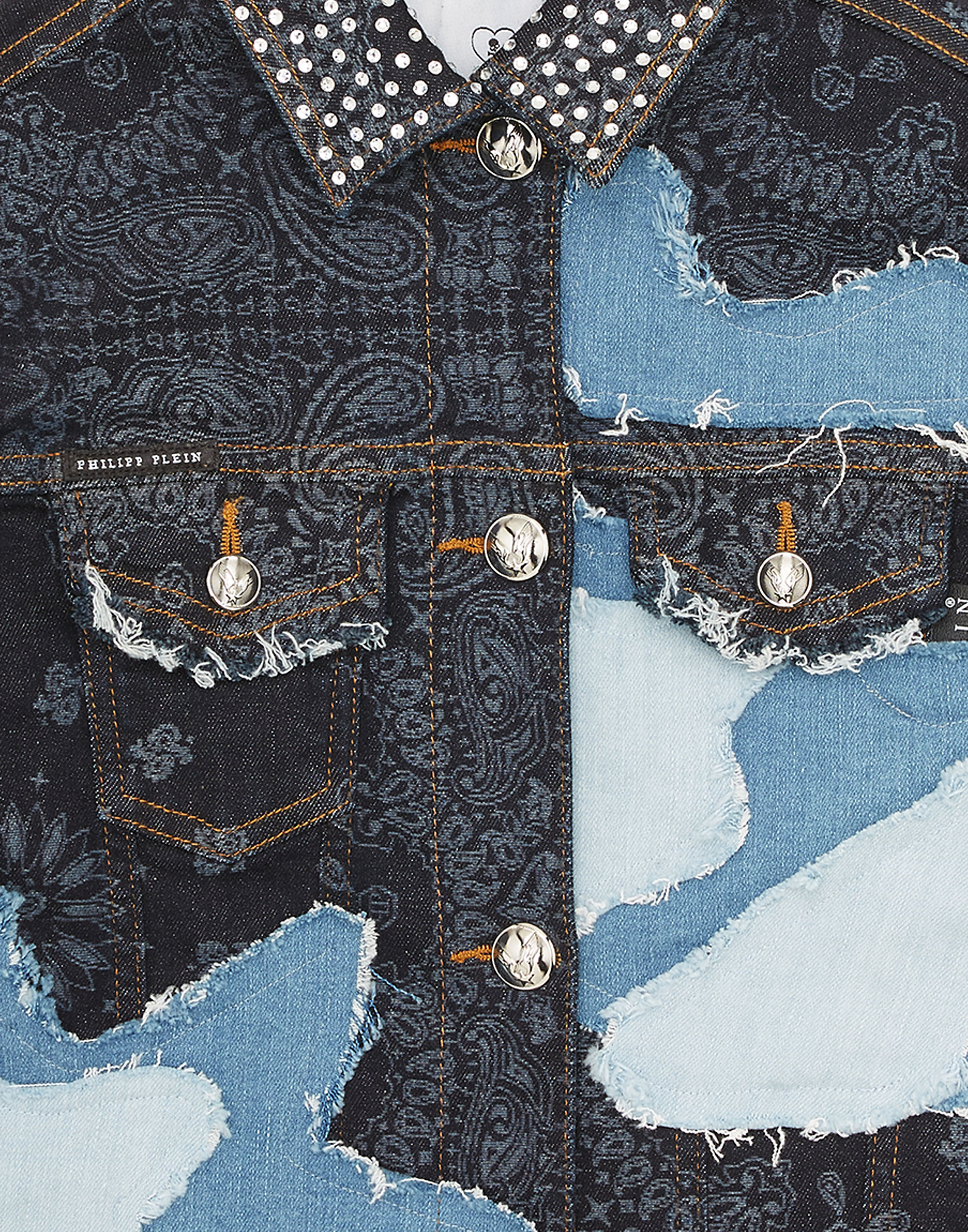 PHILPP PLEIN Denim Patchwork Regular Jacket Camouflage