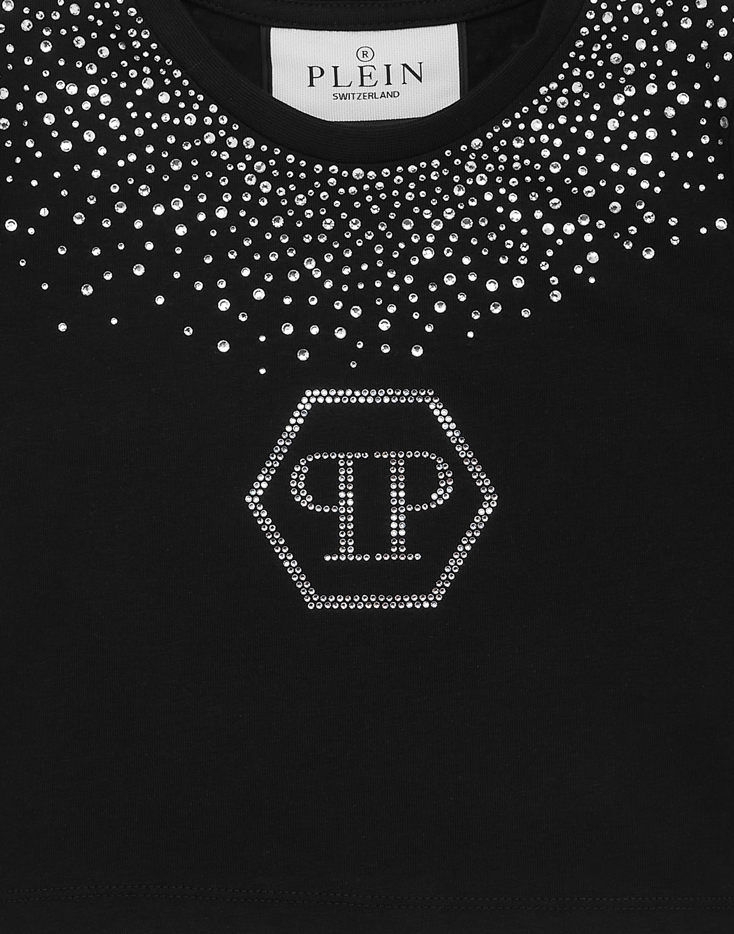 PHILPP PLEIN Cropped T-shirt Strass Round Neck SS Hexagon