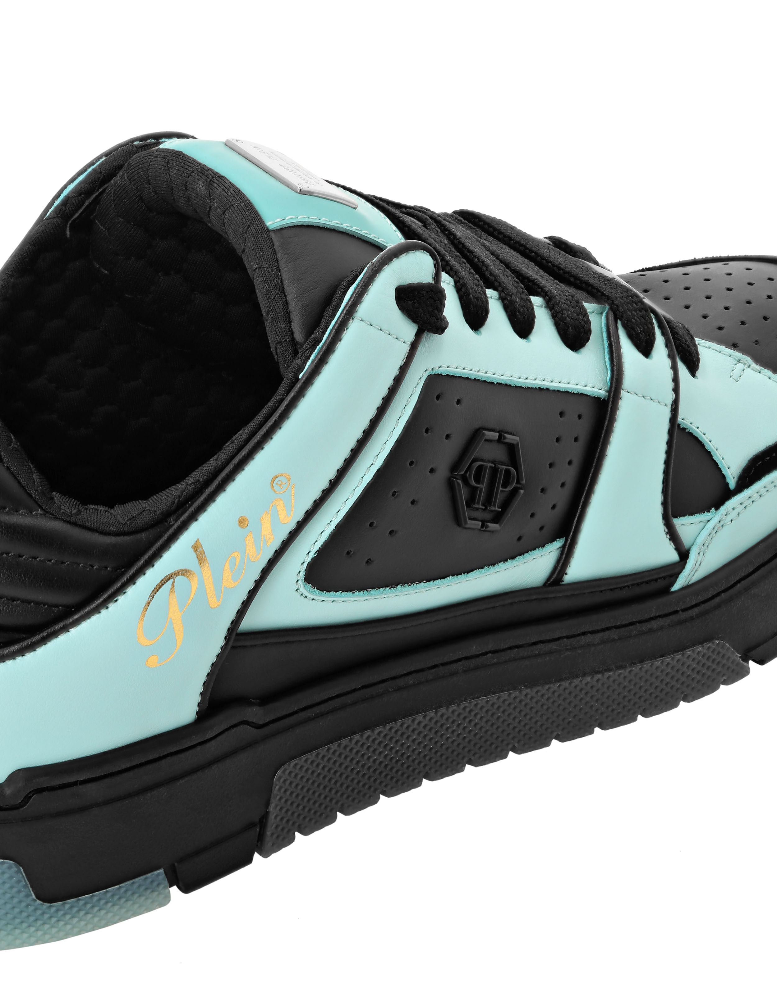 PHILPP PLEIN Mix Leather Lo-Top Sneakers Hexagon