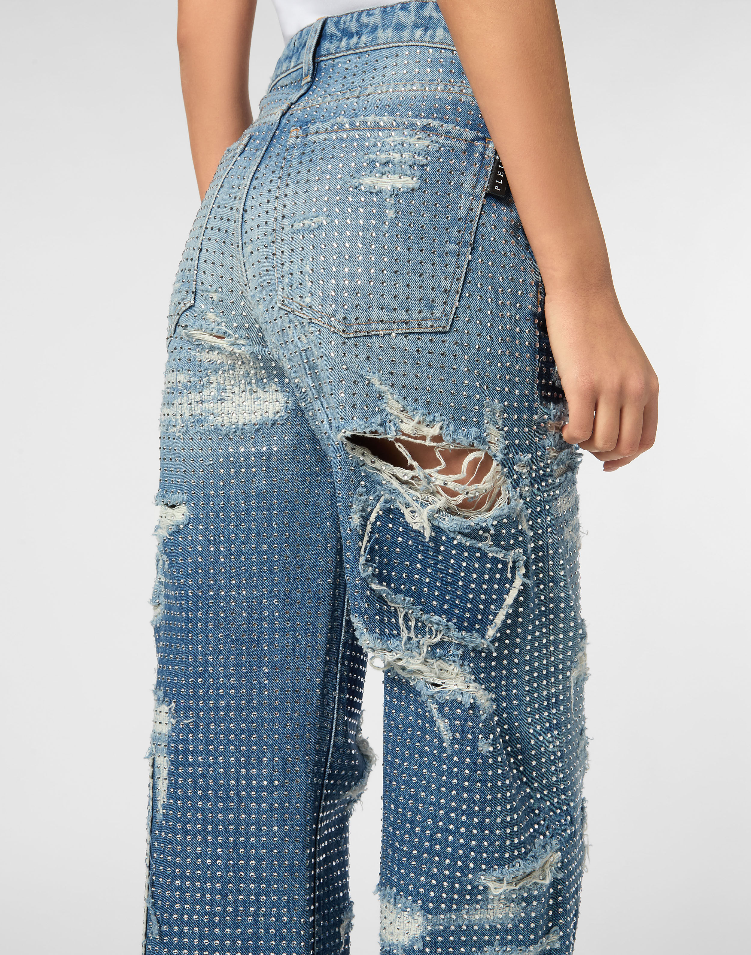 PHILPP PLEIN Skater Fit Row Denim Trousers Studs