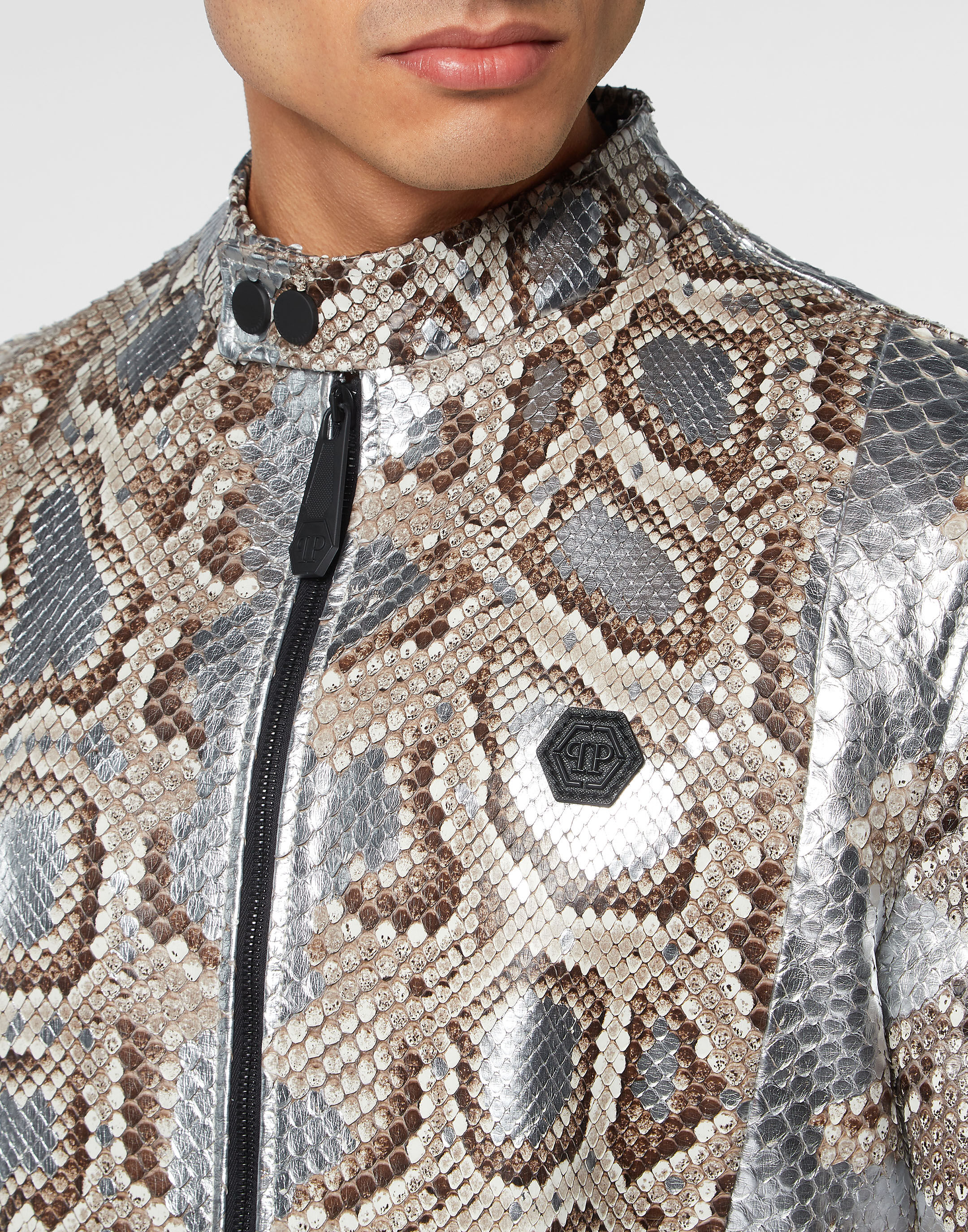 PHILPP PLEIN Python Leather Moto Jacket