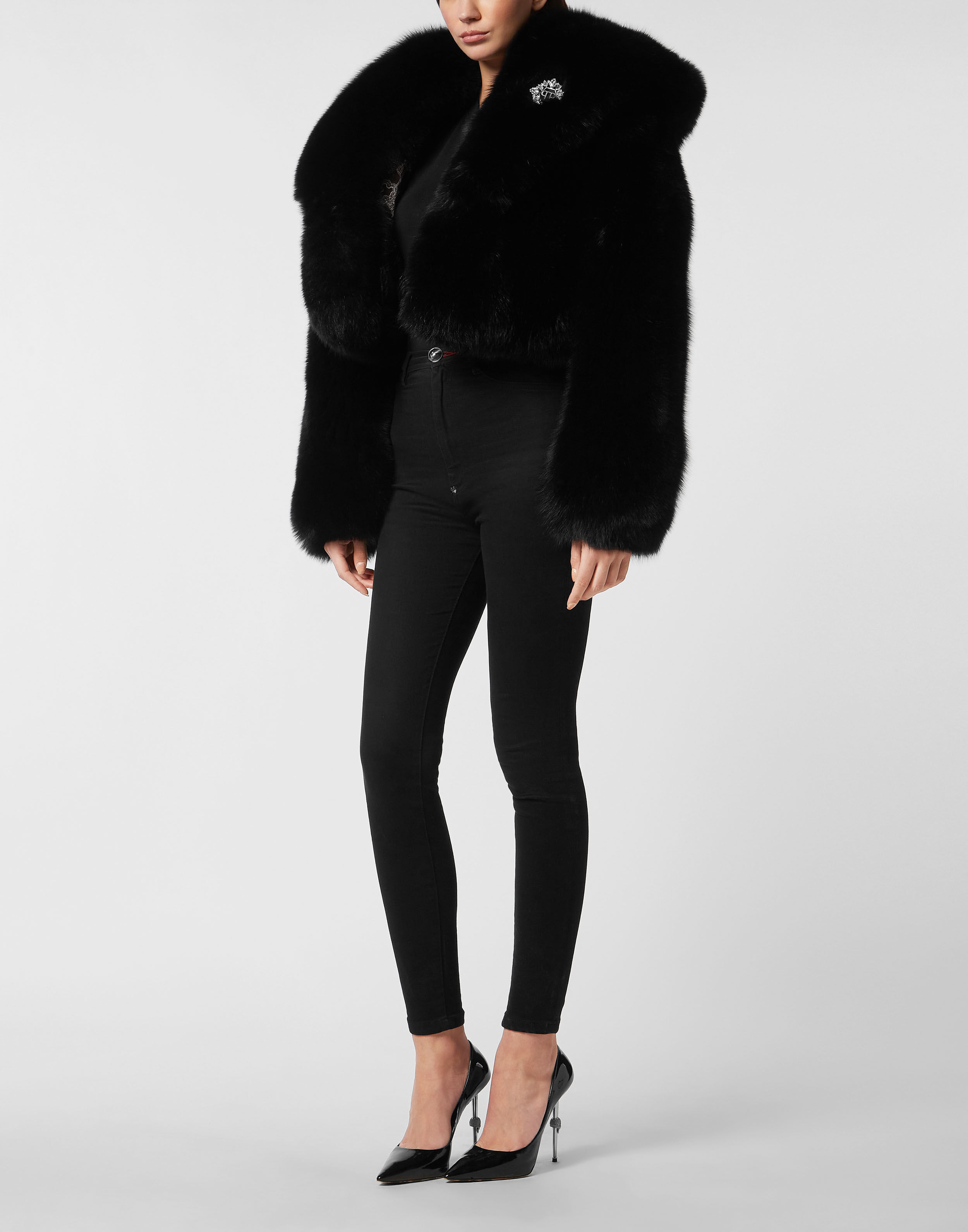 PHILPP PLEIN Fox Fur Hooded Short Jacket