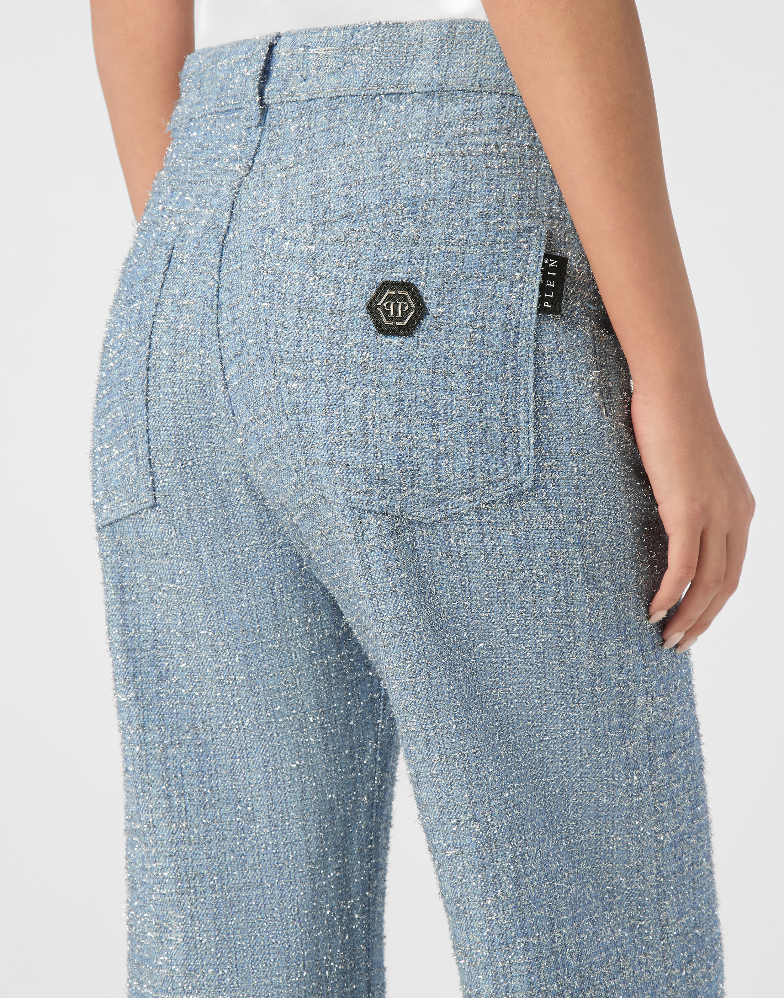 PHILPP PLEIN Tweed Denim Trousers Skater Fit