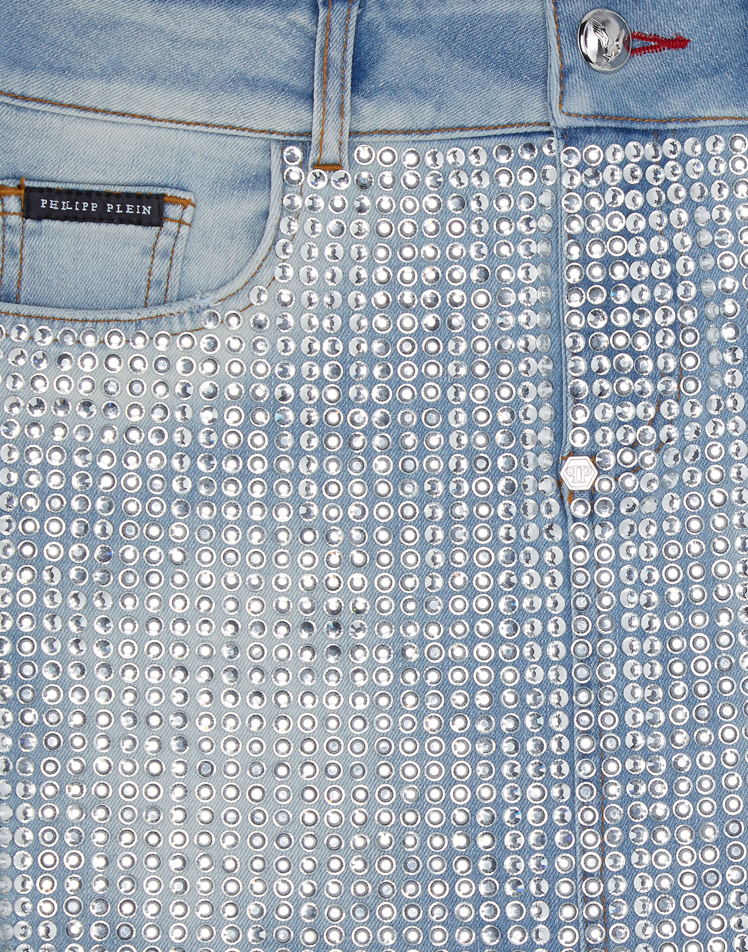PHILPP PLEIN Denim Mini Skirt Crystal