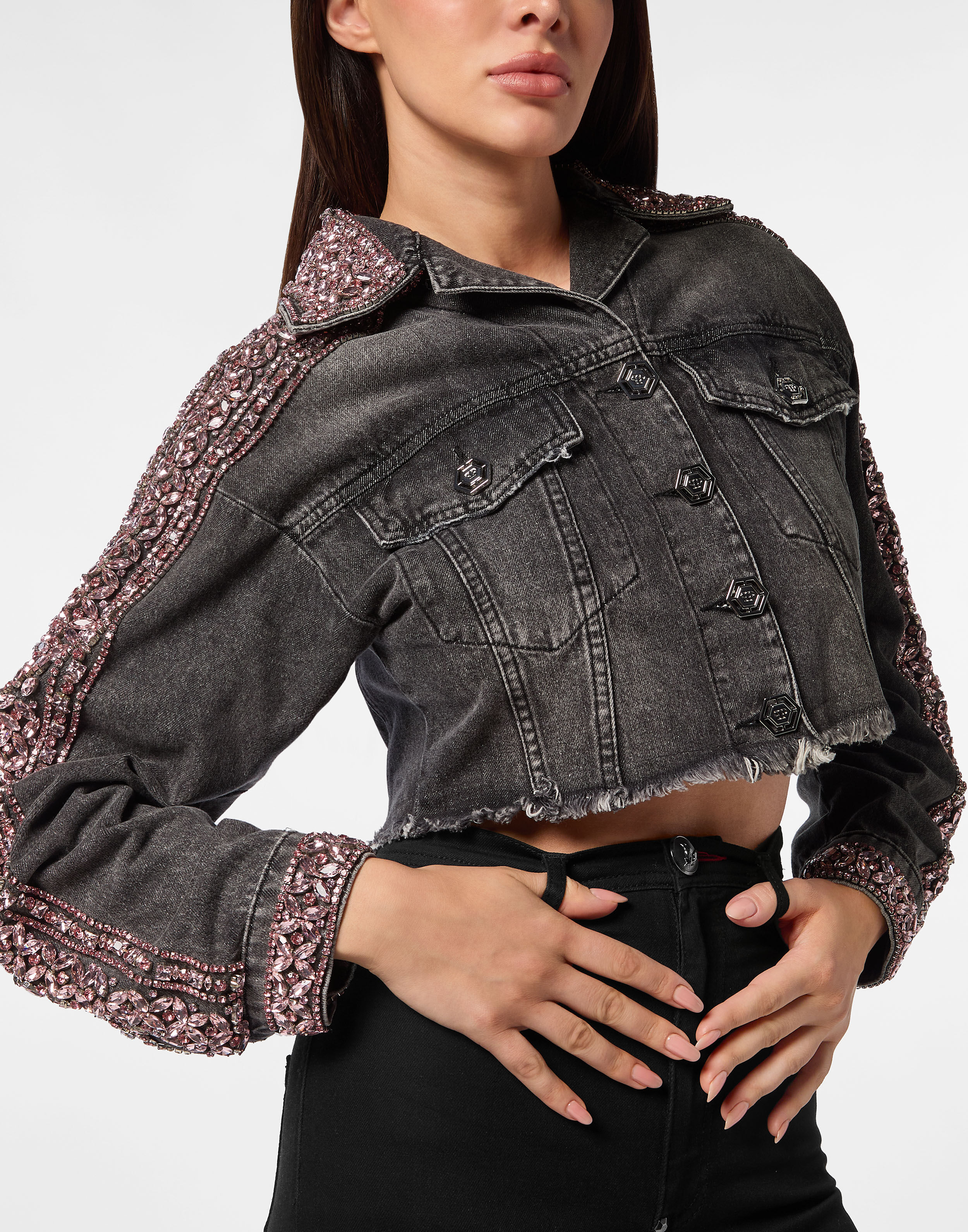 PHILPP PLEIN Cropped Denim Jacket