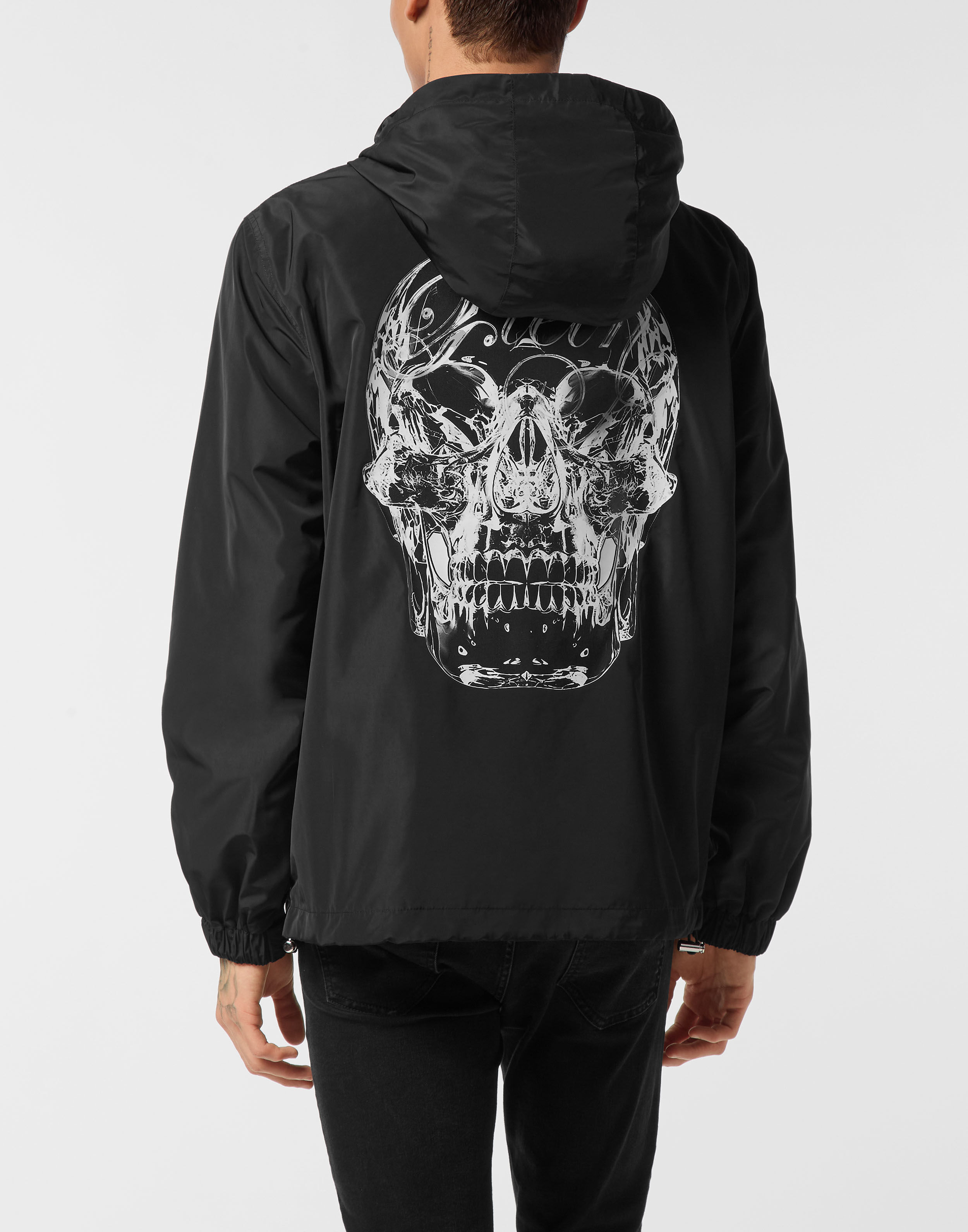 PHILPP PLEIN Nylon Hooded Windbreaker Glass Skull