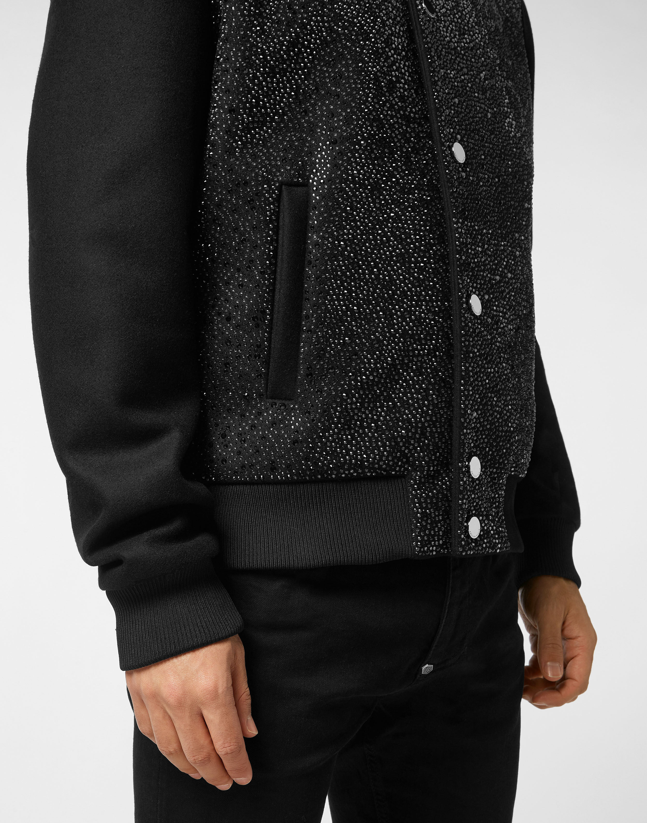 PHILPP PLEIN Wool Bomber With Transparent Strass