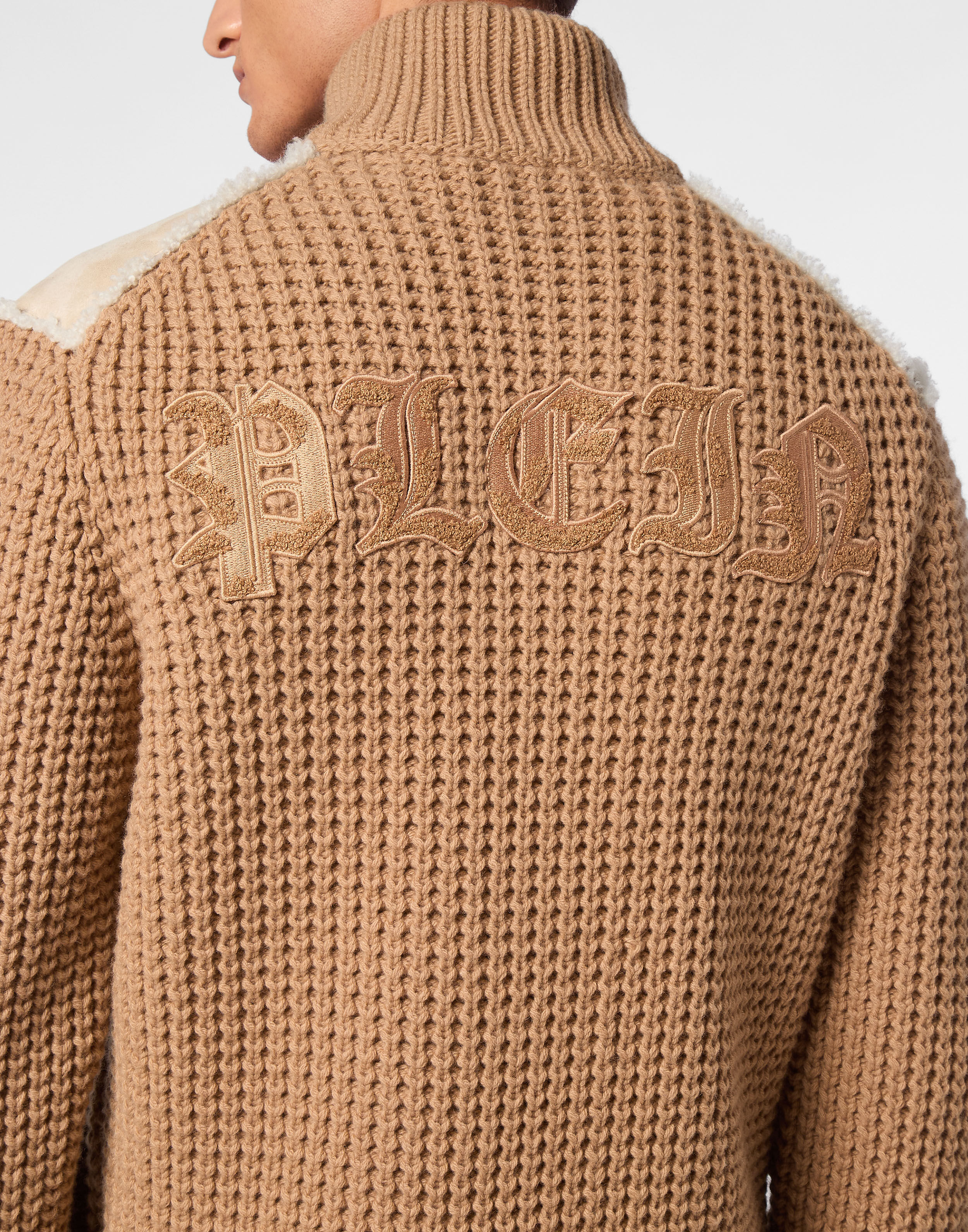 PHILPP PLEIN Lambswool Shearling High Collar Bomber