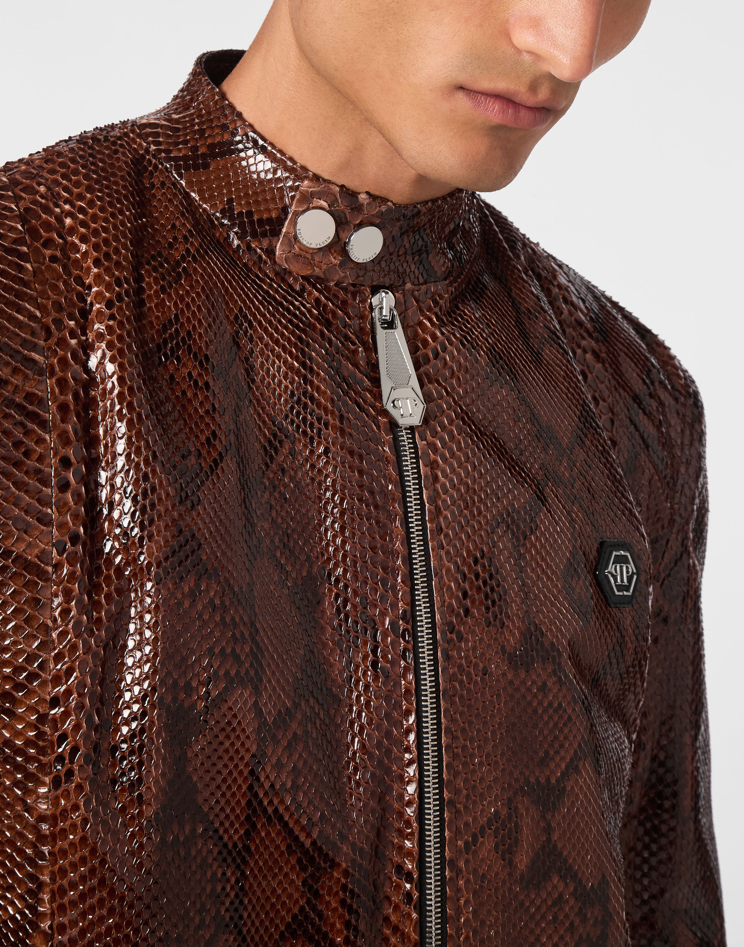 PHILPP PLEIN Python Leather Moto Jacket