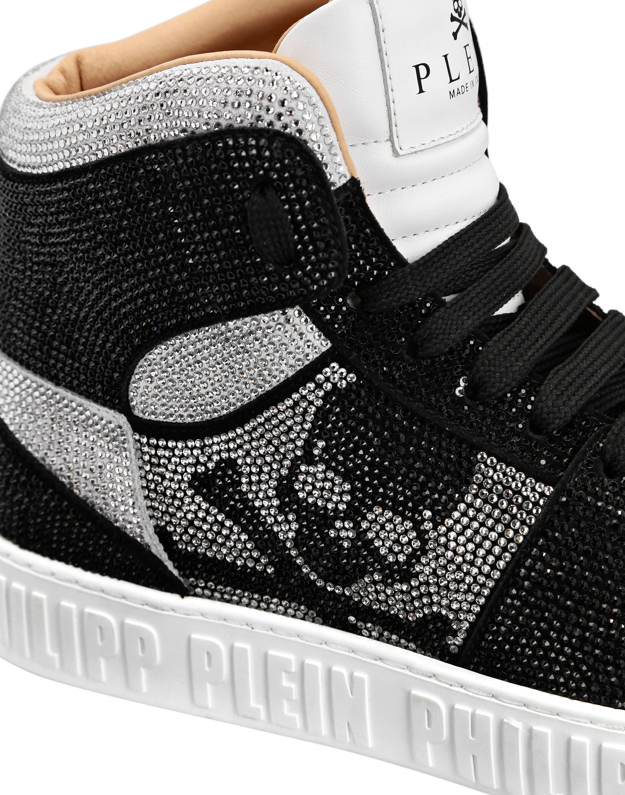 PHILPP PLEIN HI-TOP SNEAKERS NOTORIOUS CRYSTAL SKULL with Crystals