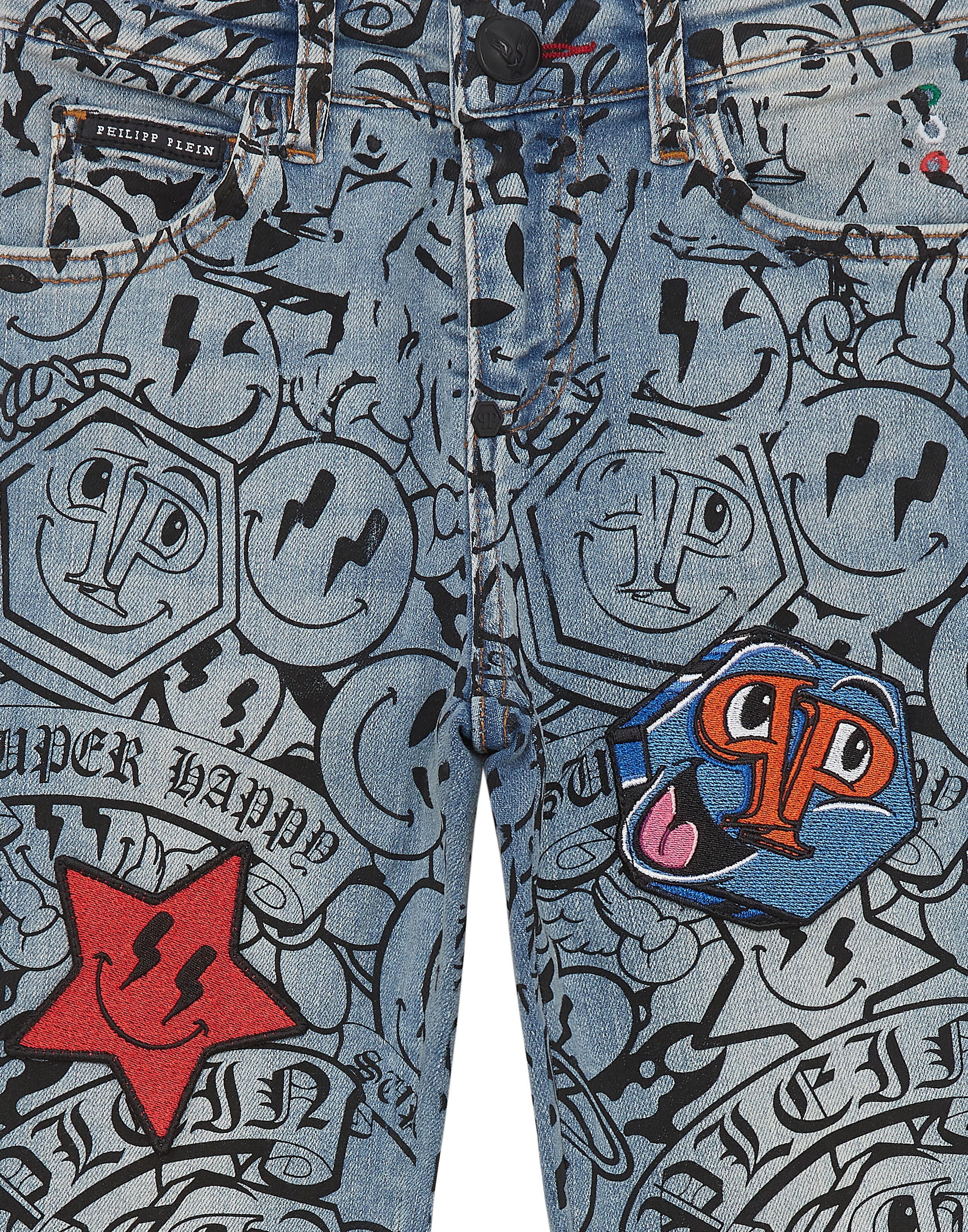 PHILPP PLEIN Denim Super Straight Cut Fit Trousers Smile