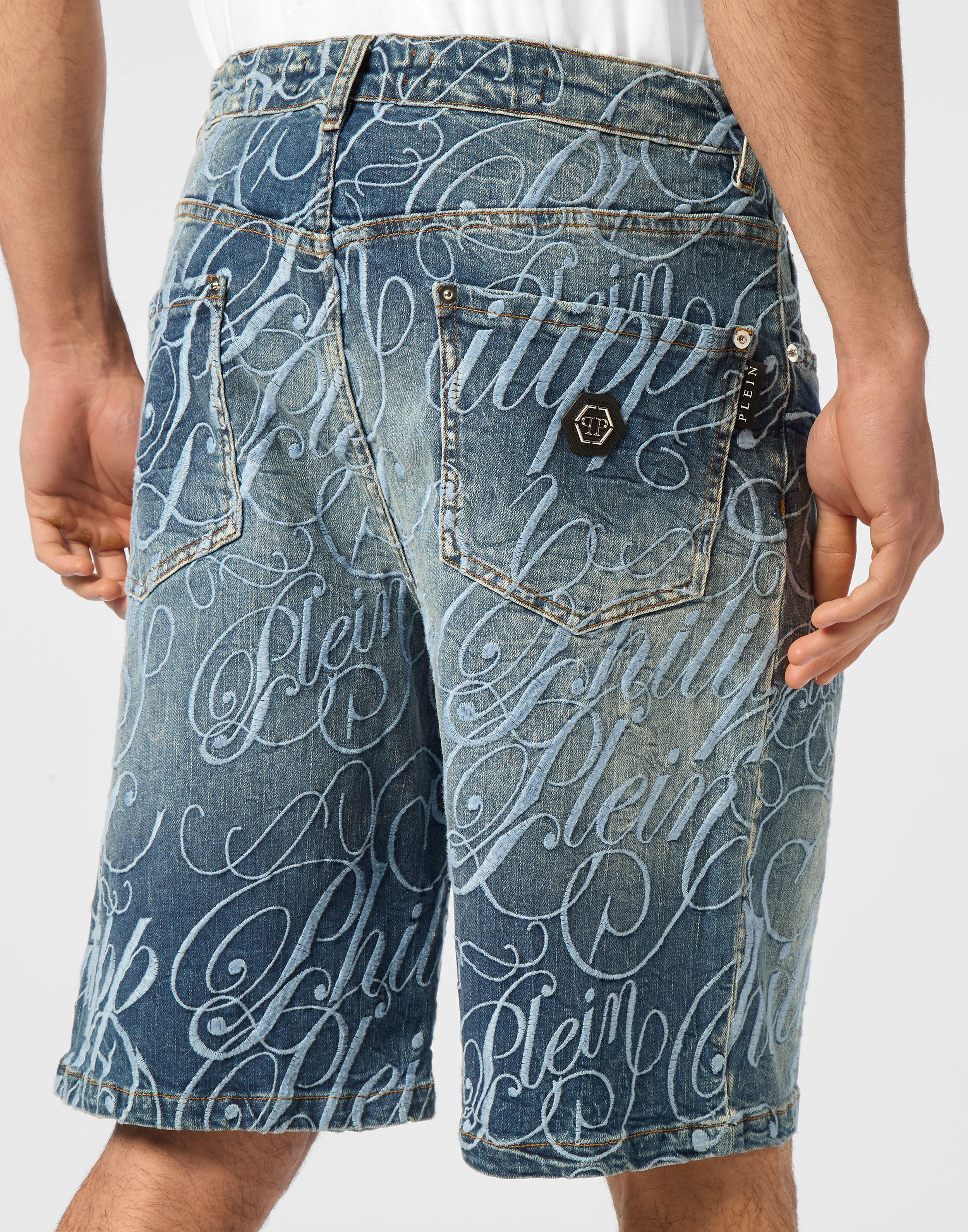 PHILPP PLEIN Denim Shorts Formentera Logo