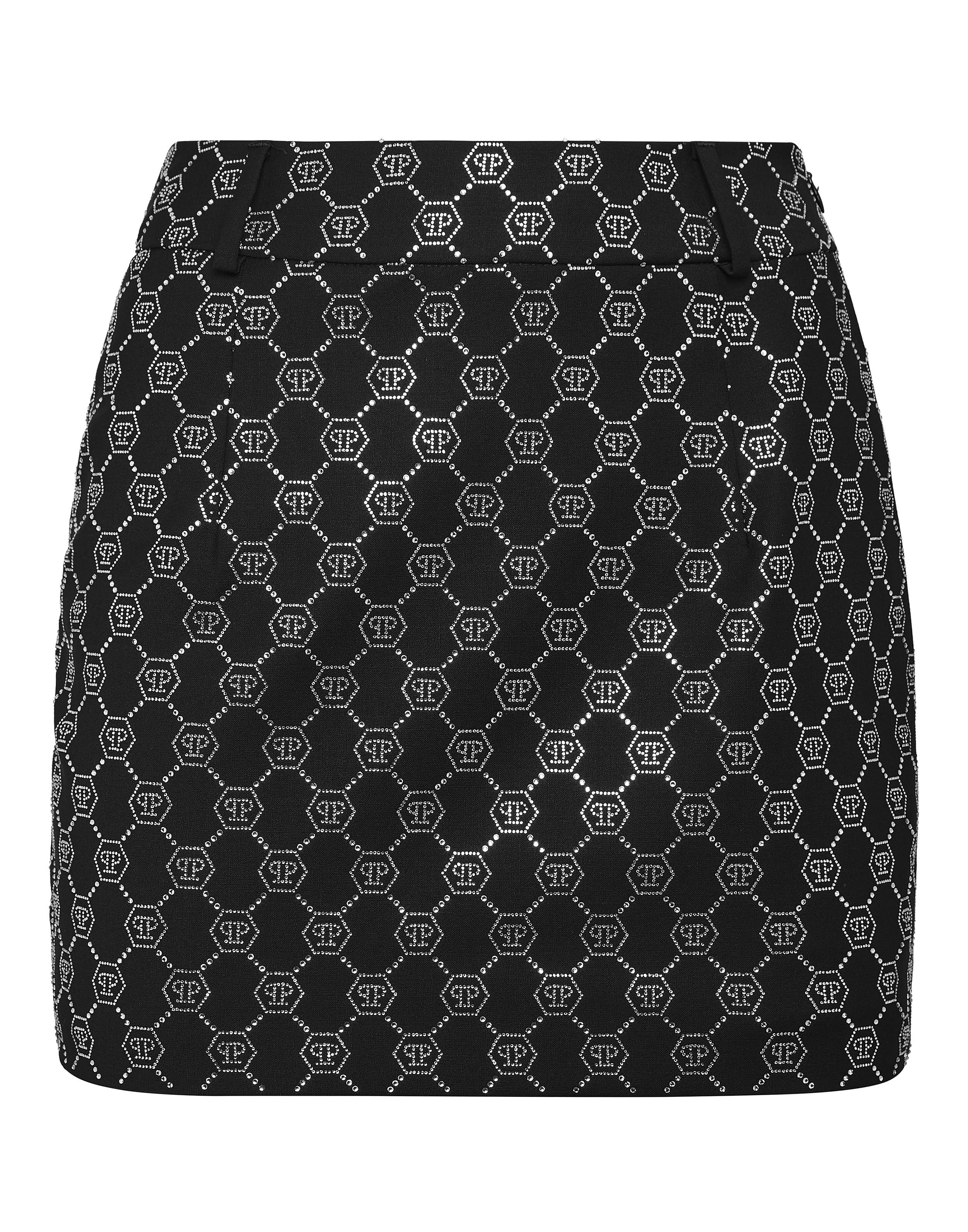 PHILPP PLEIN Wool Mini Skirt Strass Monogram