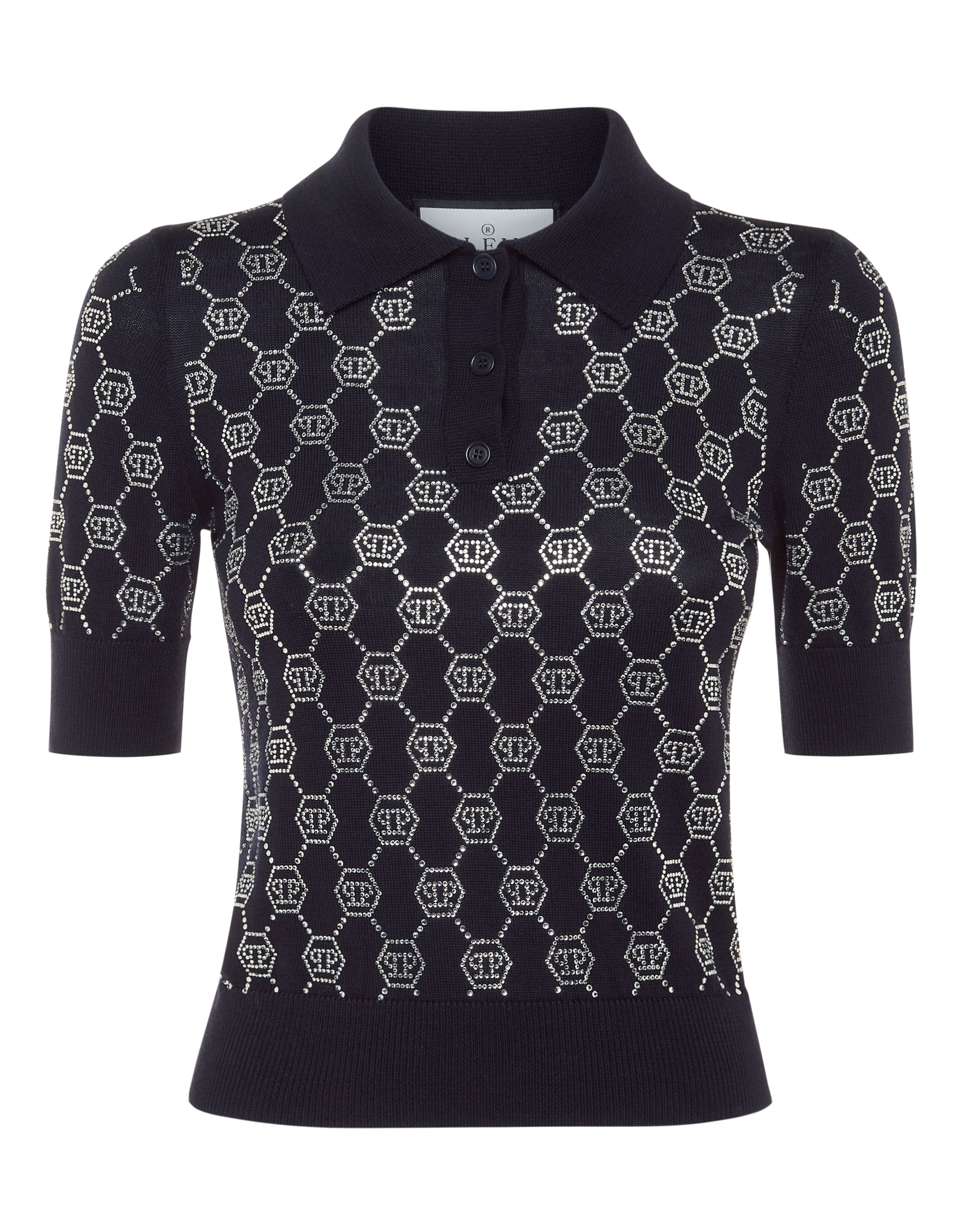PHILPP PLEIN Knitted Strass Polo-Neck SS Monogram