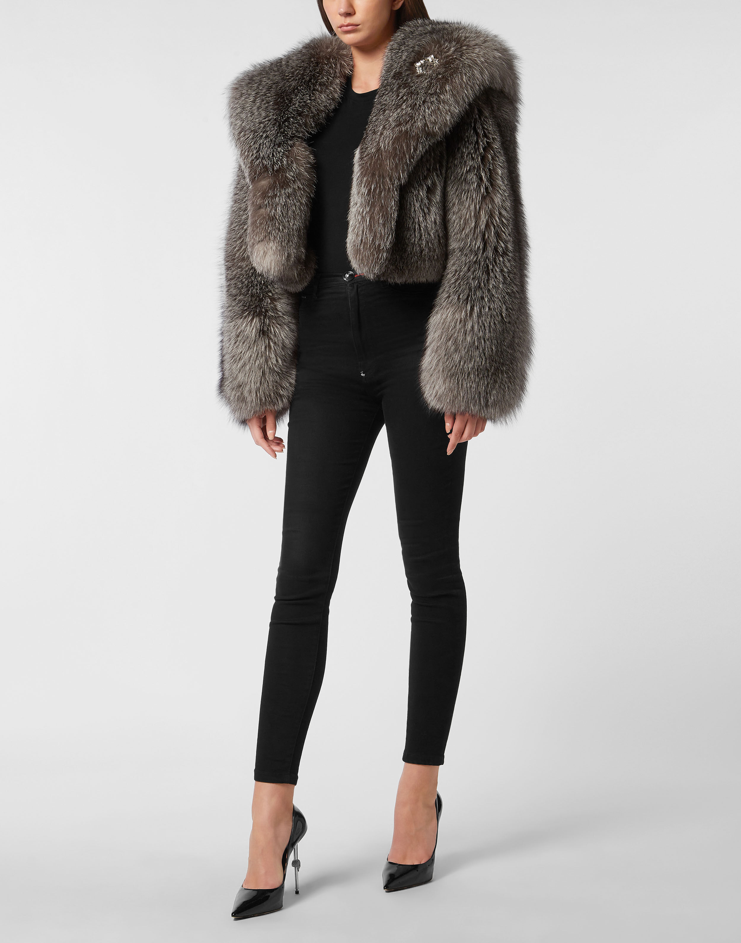 PHILPP PLEIN Fox Fur Hooded Short Jacket