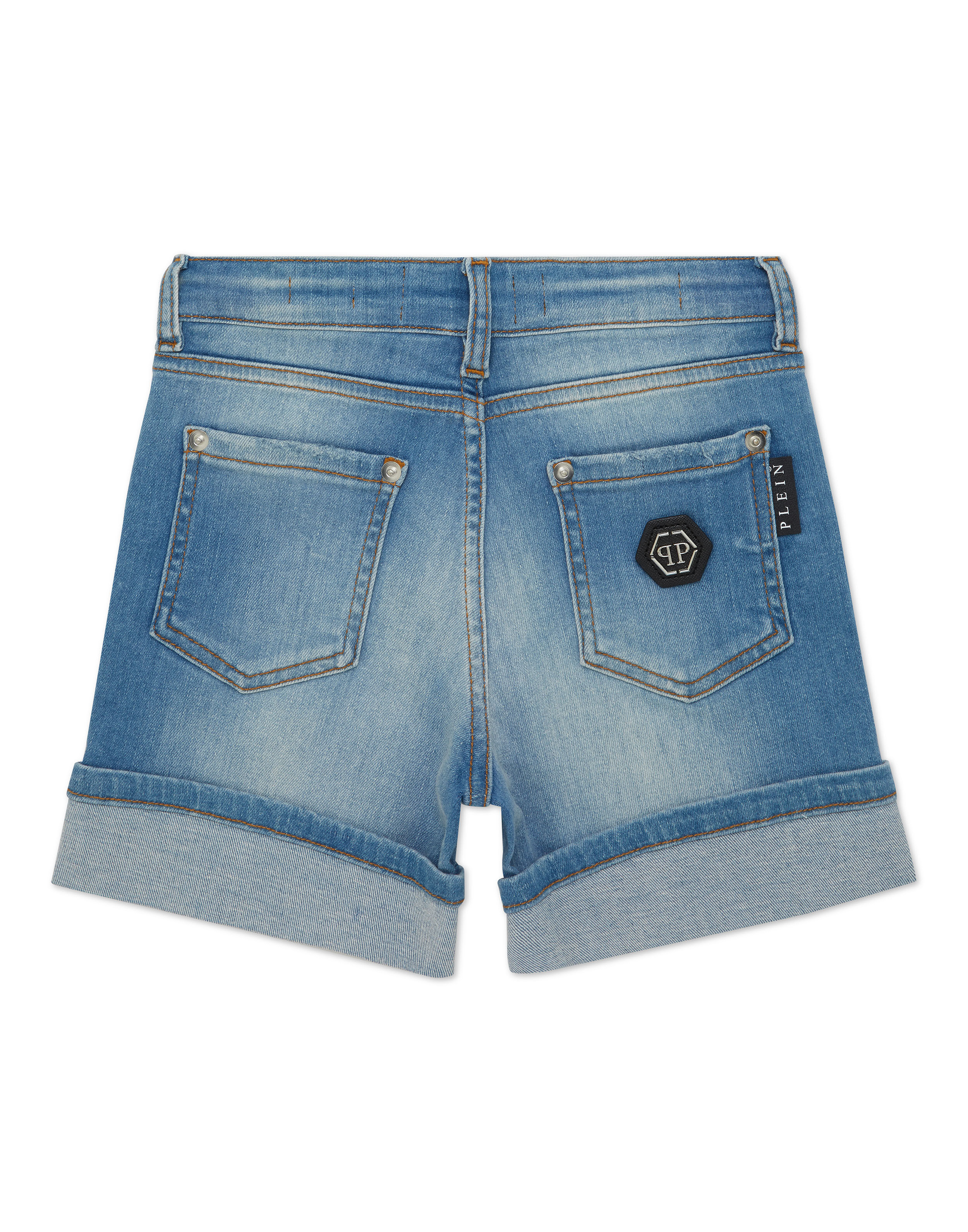 PHILPP PLEIN Cuff Denim Shorts