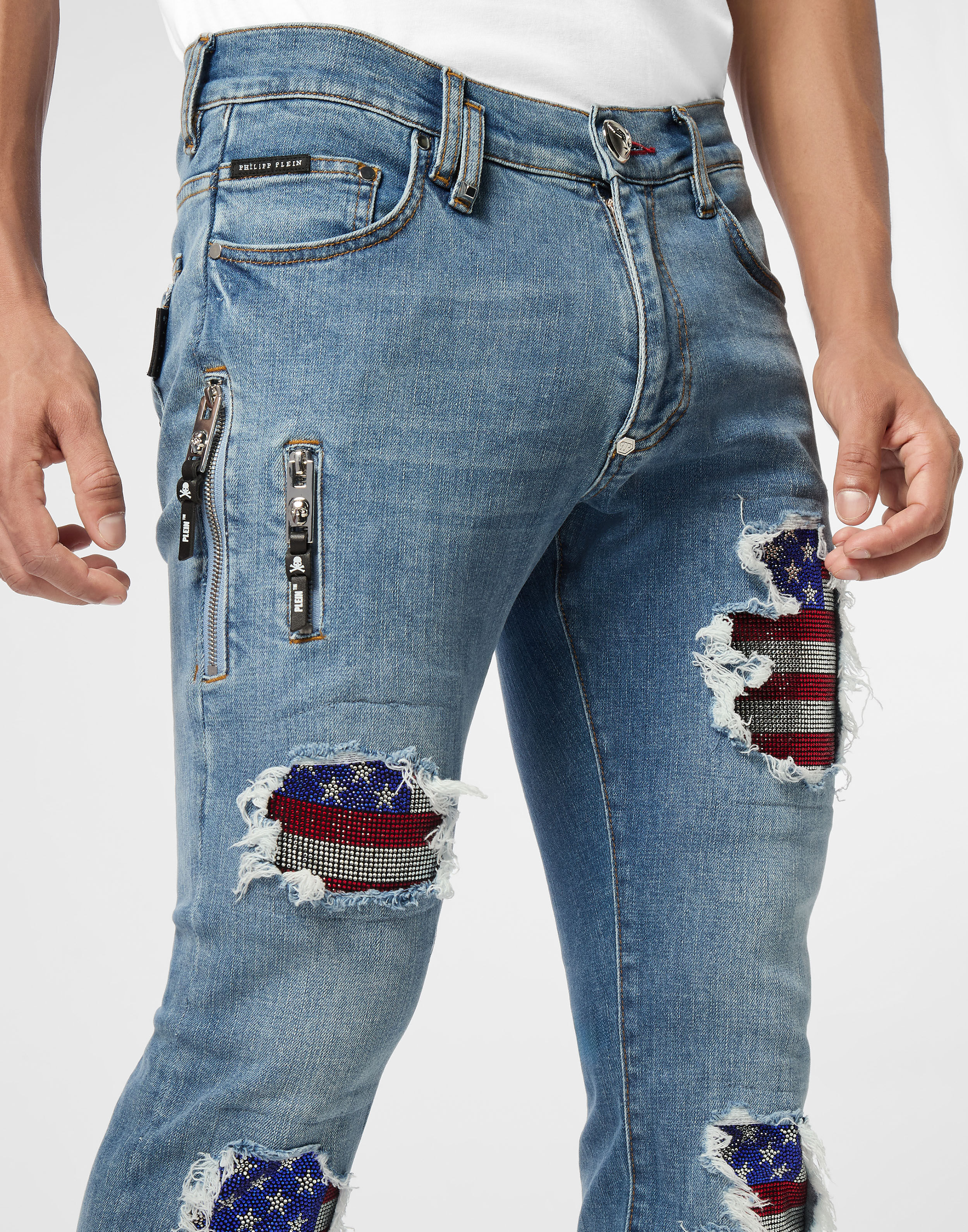 PHILPP PLEIN Rock Star Fit Jeans American Flag