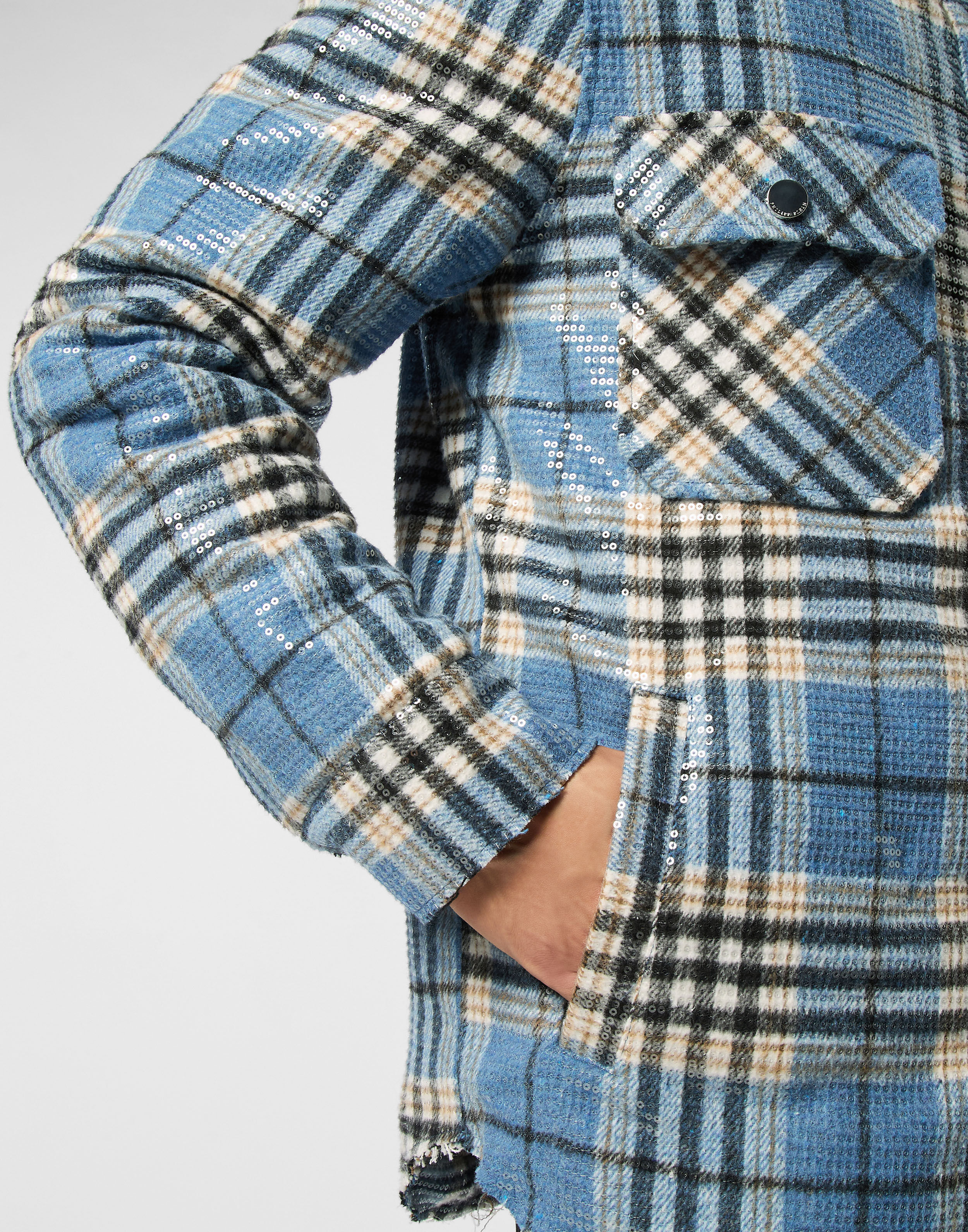 PHILPP PLEIN Destroyed Tartan Overshirt Pailletes