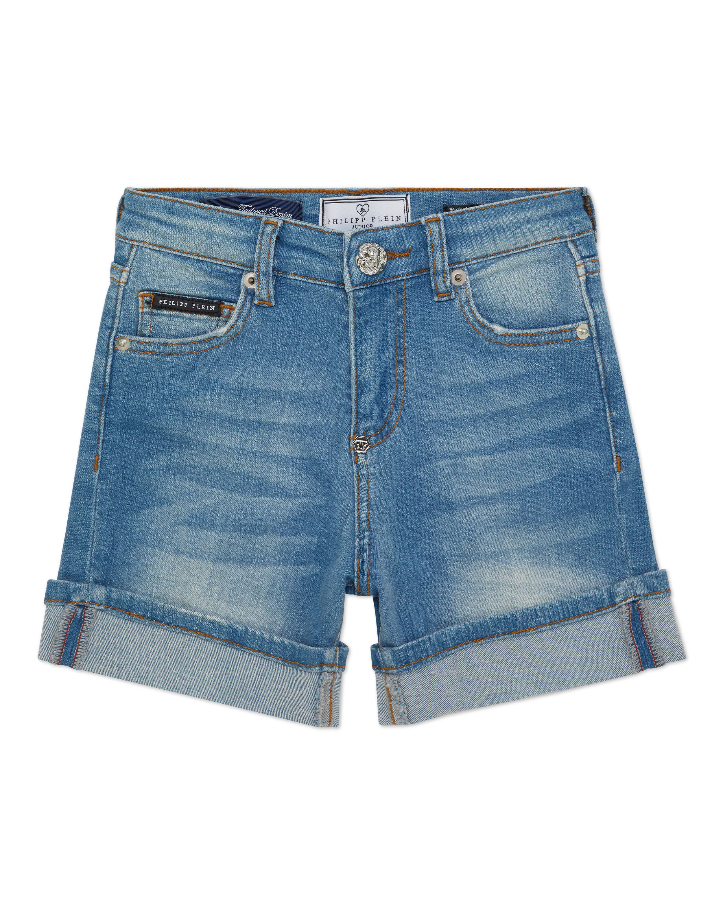 PHILPP PLEIN Cuff Denim Shorts