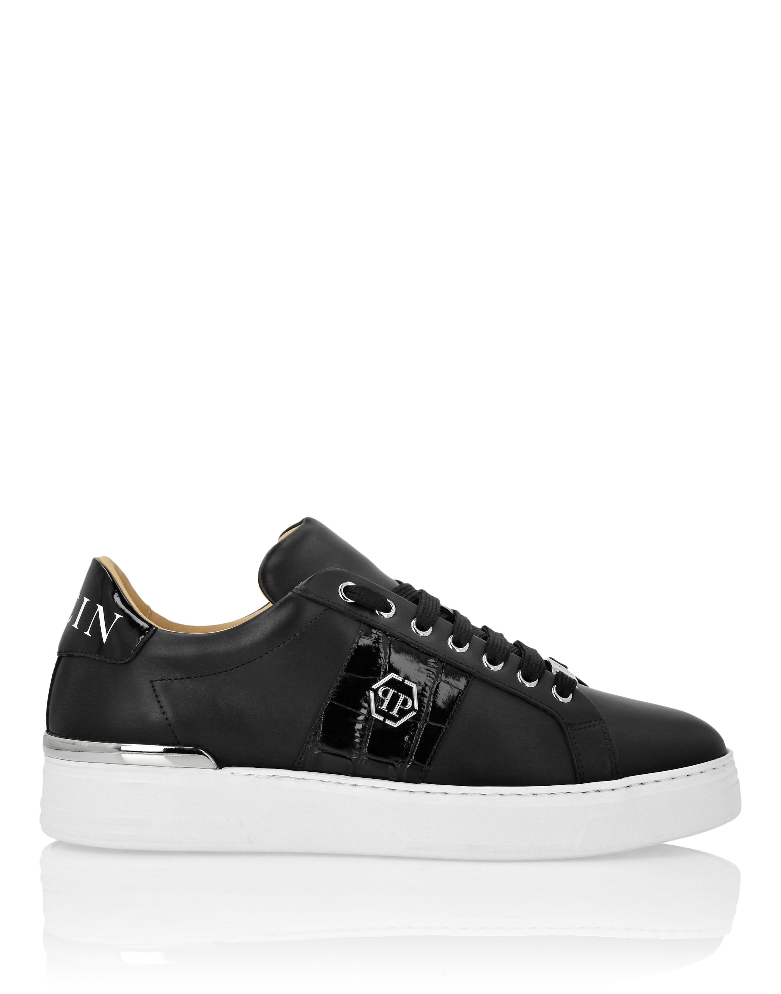 PHILPP PLEIN Mix Leather Lo-Top Sneakers Hexagon