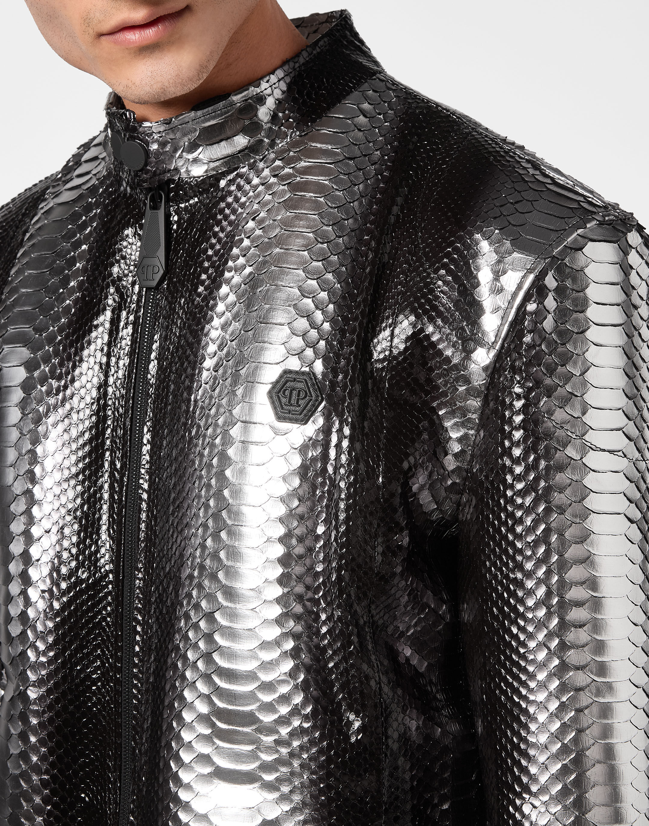 PHILPP PLEIN Python Leather Moto Jacket