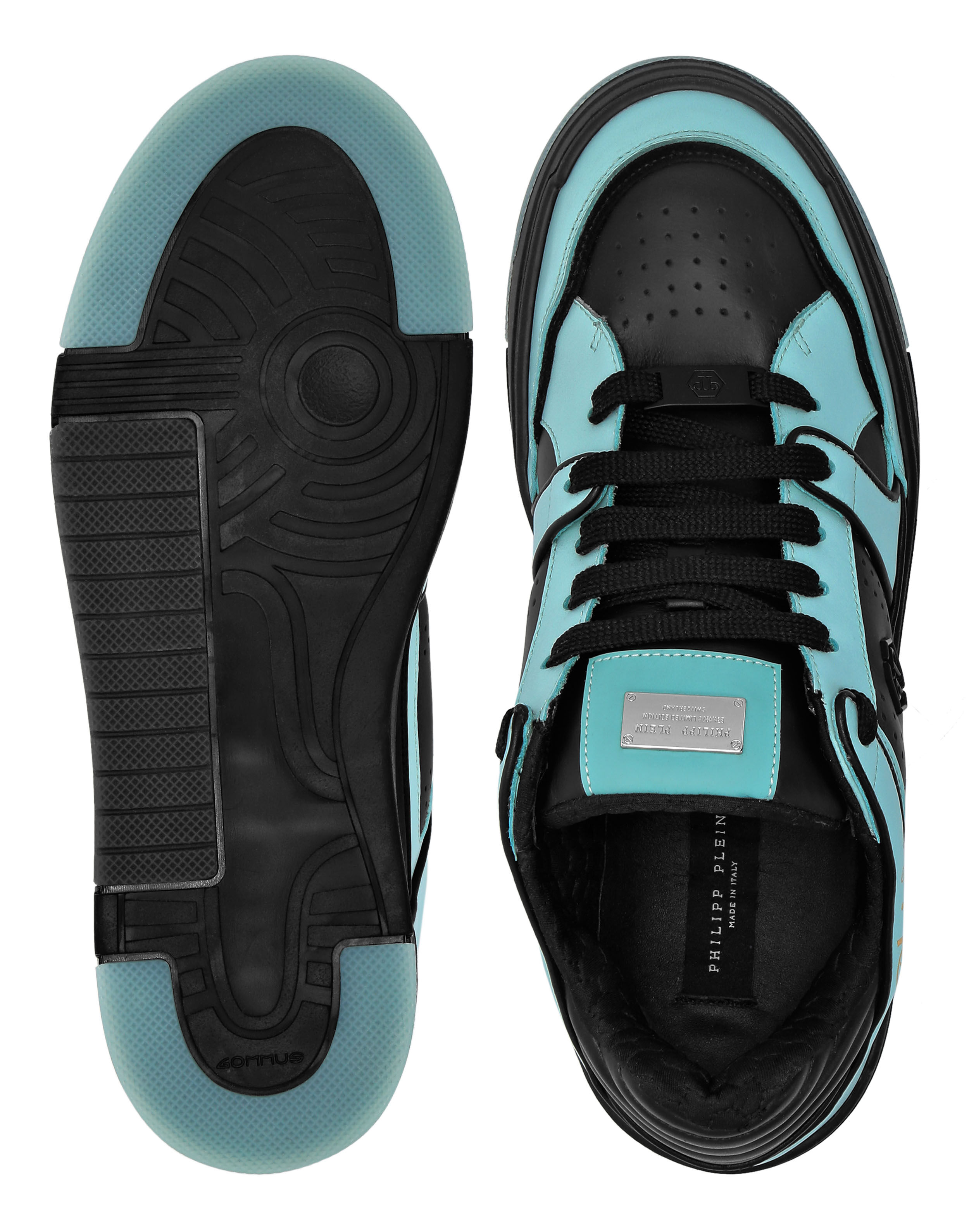 PHILPP PLEIN Mix Leather Lo-Top Sneakers Hexagon