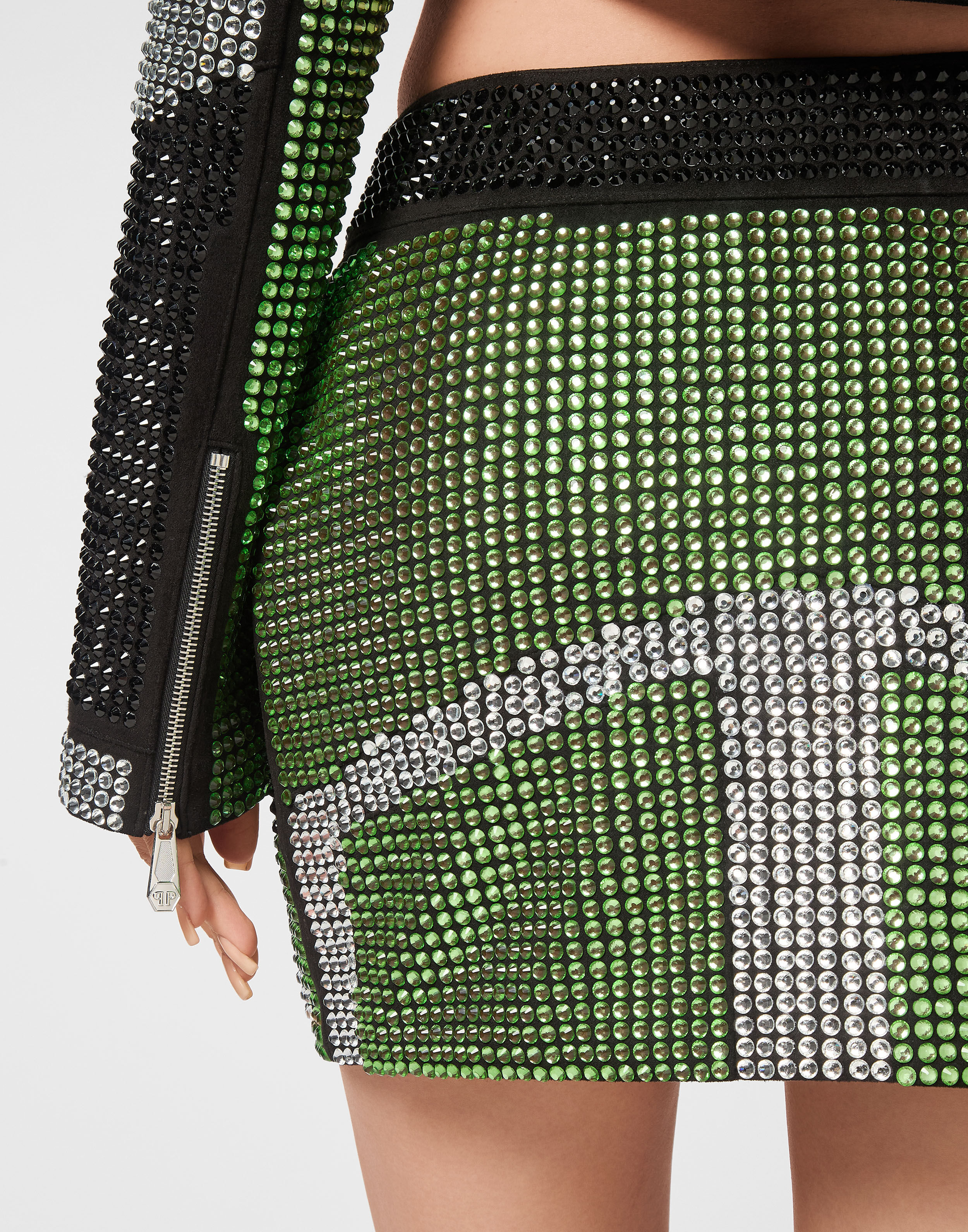 PHILPP PLEIN Cropped Leather Biker Jacket Strass