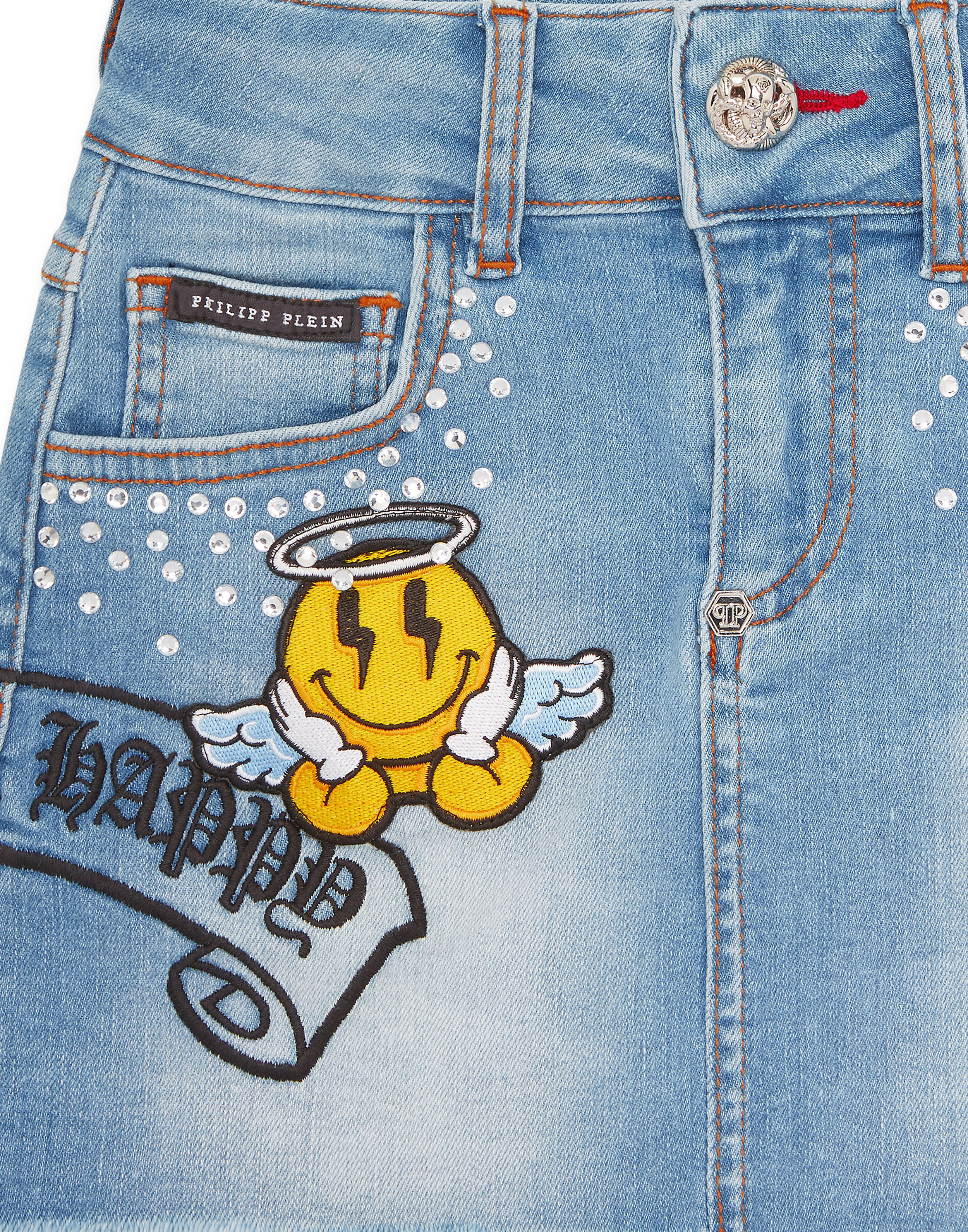 PHILPP PLEIN Denim Mini Skirt Smile