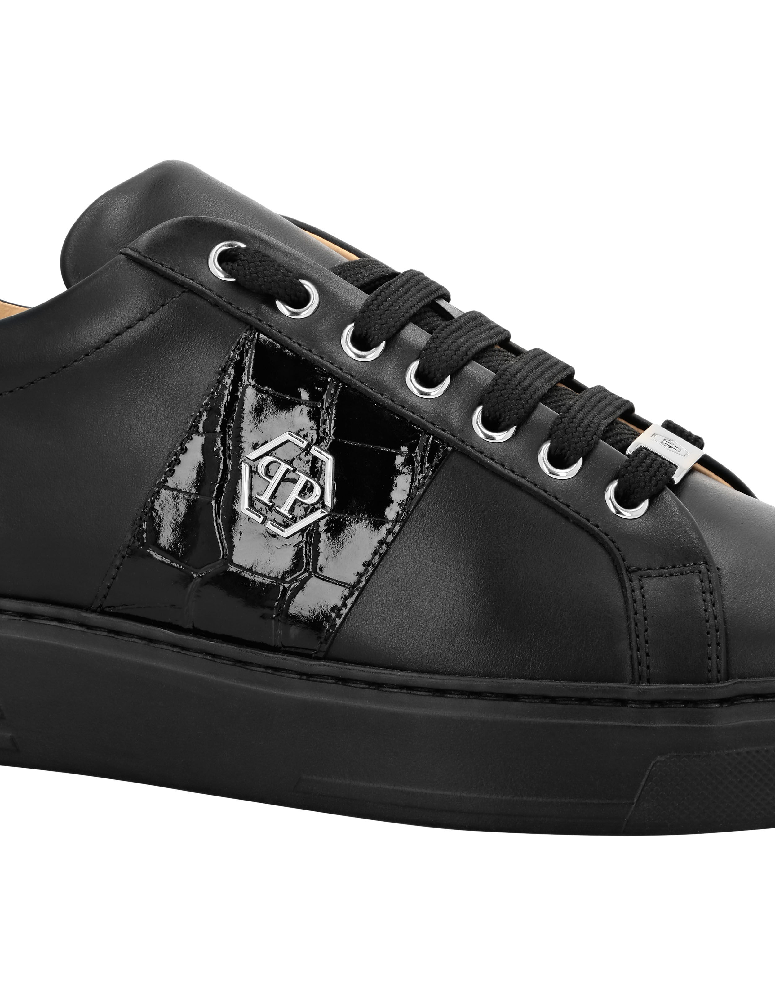 PHILPP PLEIN Mix Leather Lo-Top Sneakers Hexagon