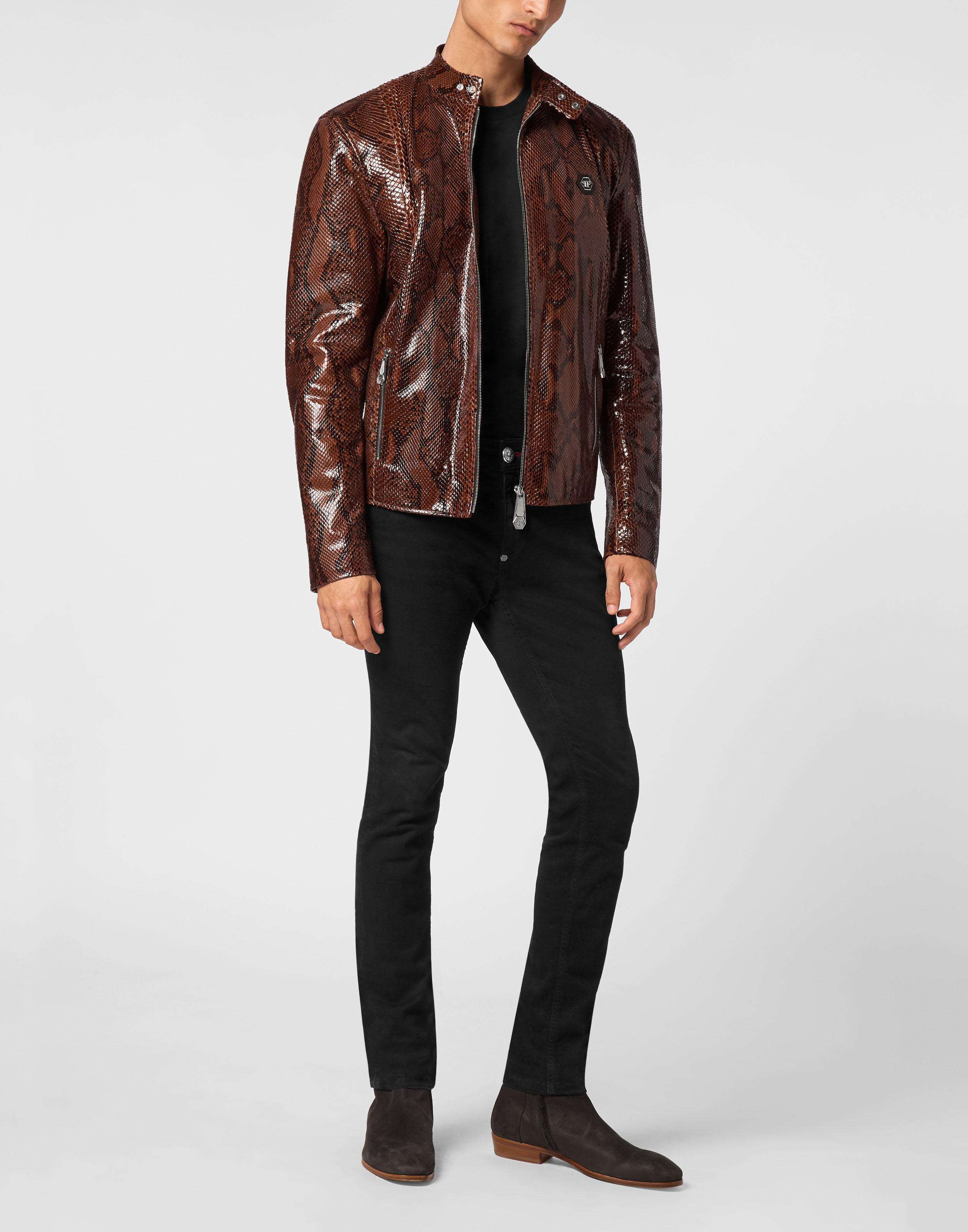 PHILPP PLEIN Python Leather Moto Jacket