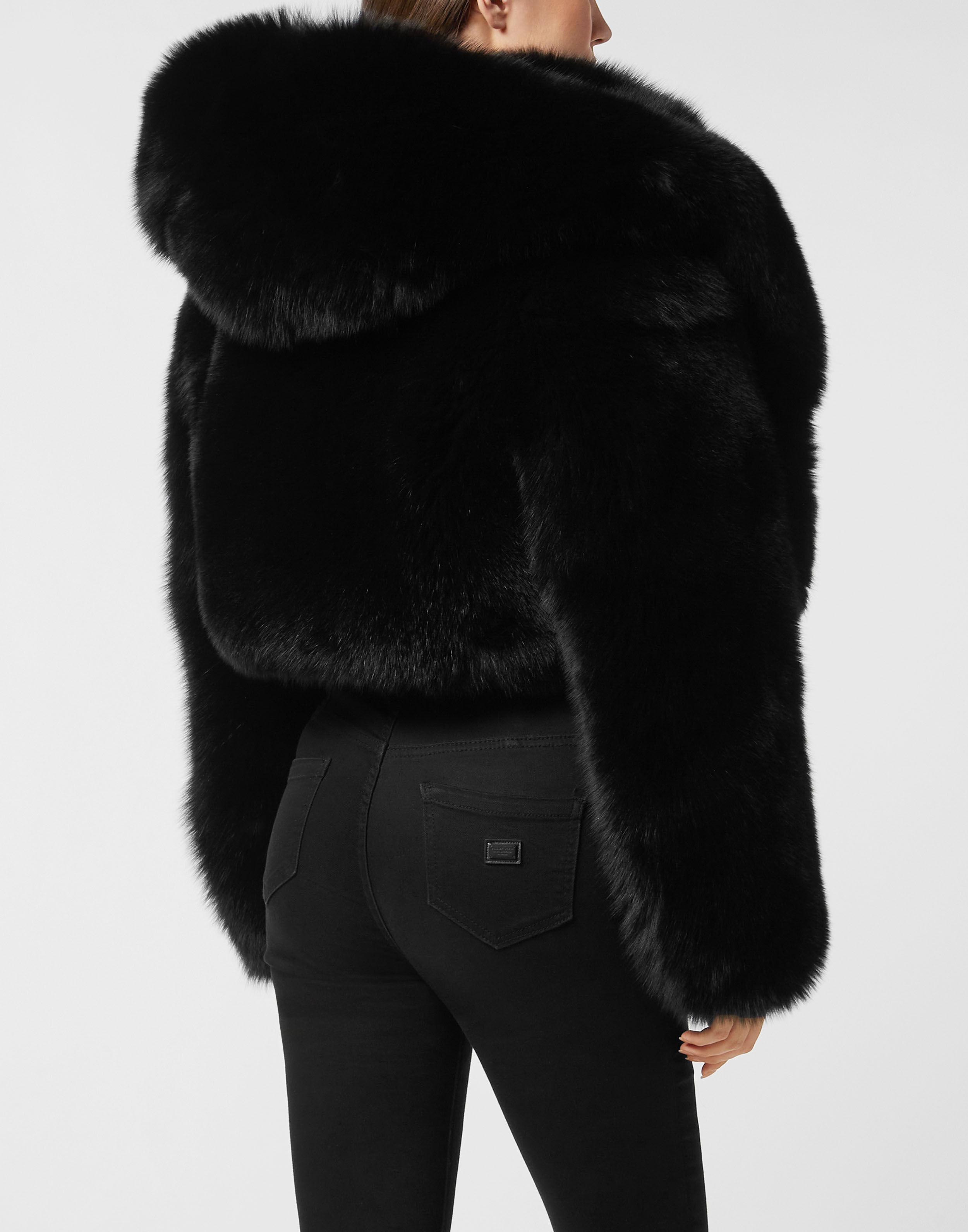 PHILPP PLEIN Fox Fur Hooded Short Jacket