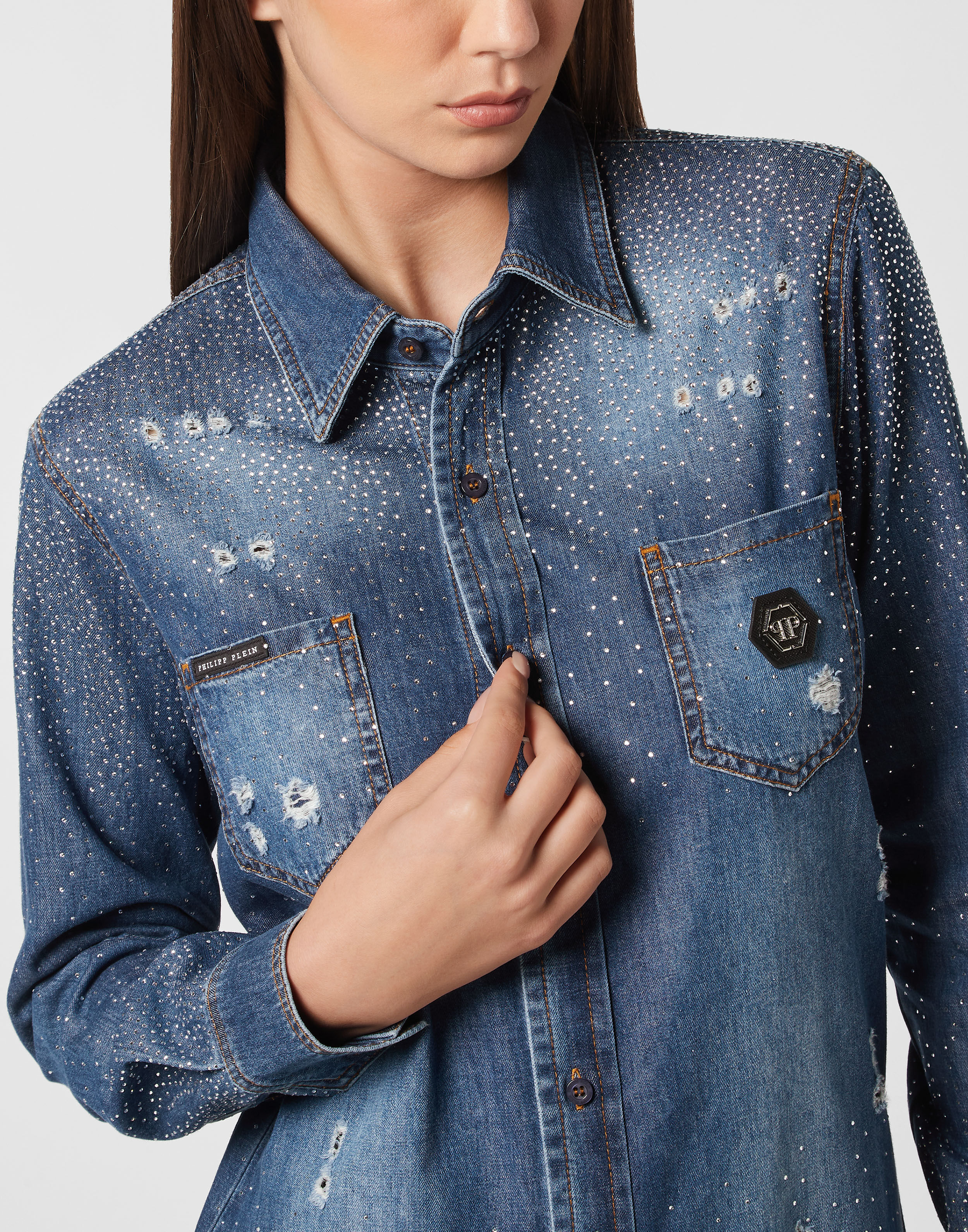 PHILPP PLEIN Denim Shirt Strass
