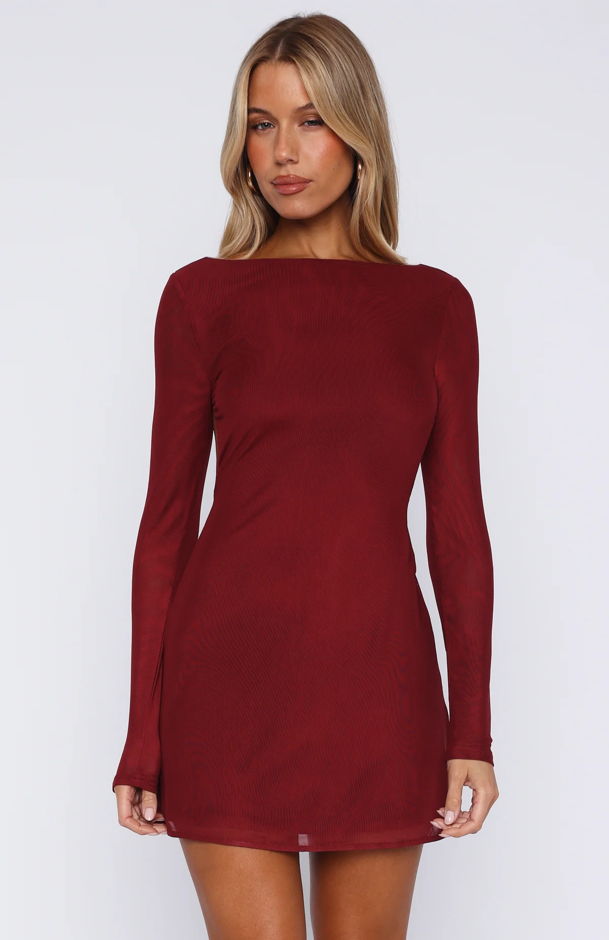 Bad Influence Long Sleeve Mini Dress Burgundy