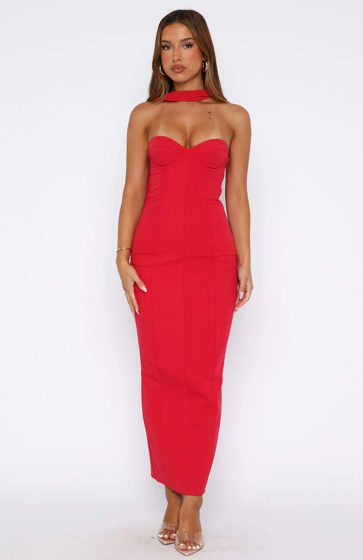 Raining Hearts Strapless Maxi Dress Red