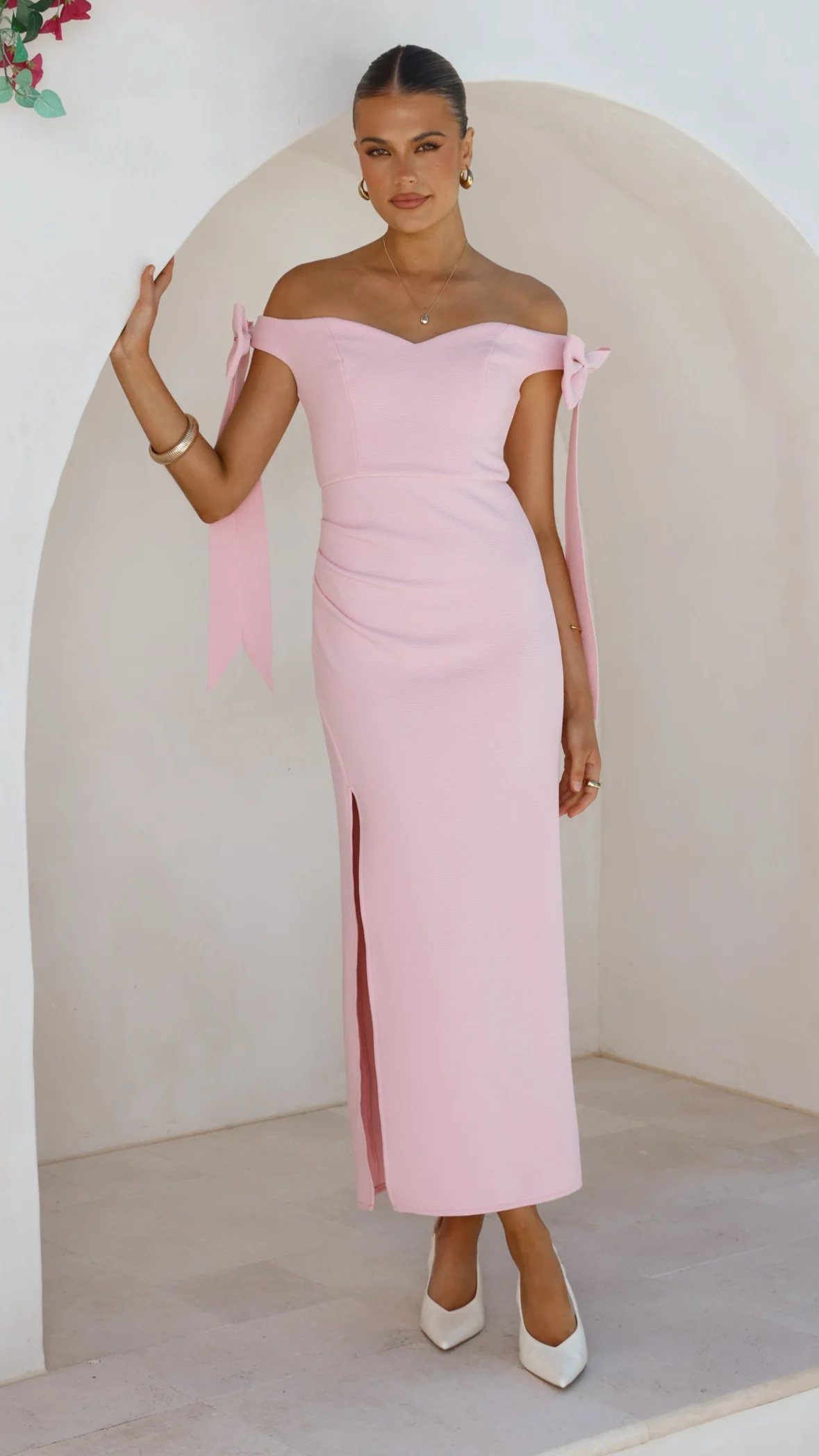 Zylah Off Shoulder Midi Dress - Pink