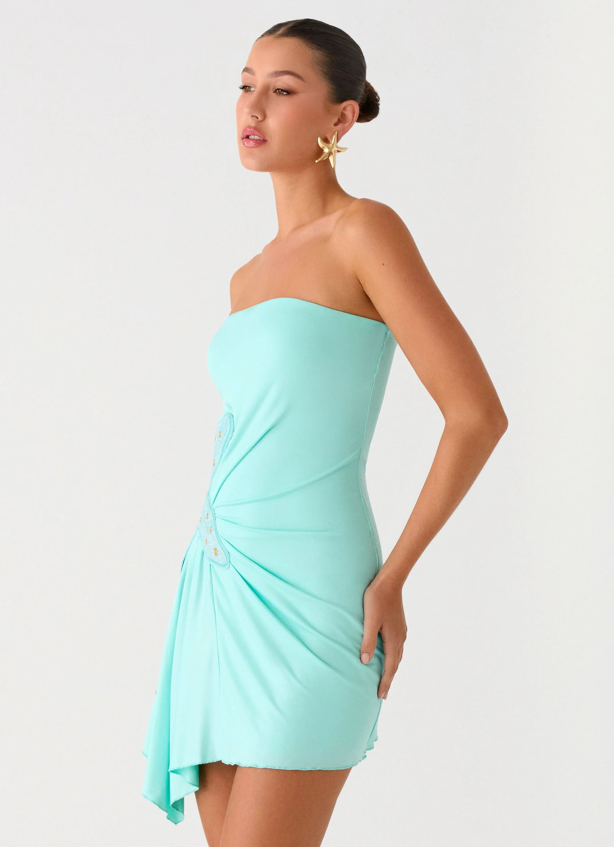 Ocean Dream Strapless Mini Dress - Turquoise