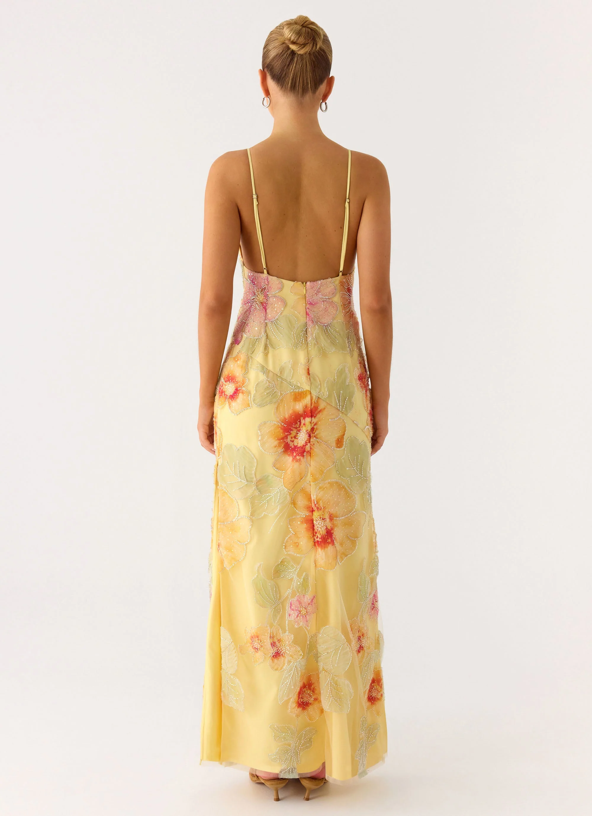 Morning Light Beaded Maxi Dress - Yellow Floral Beaded