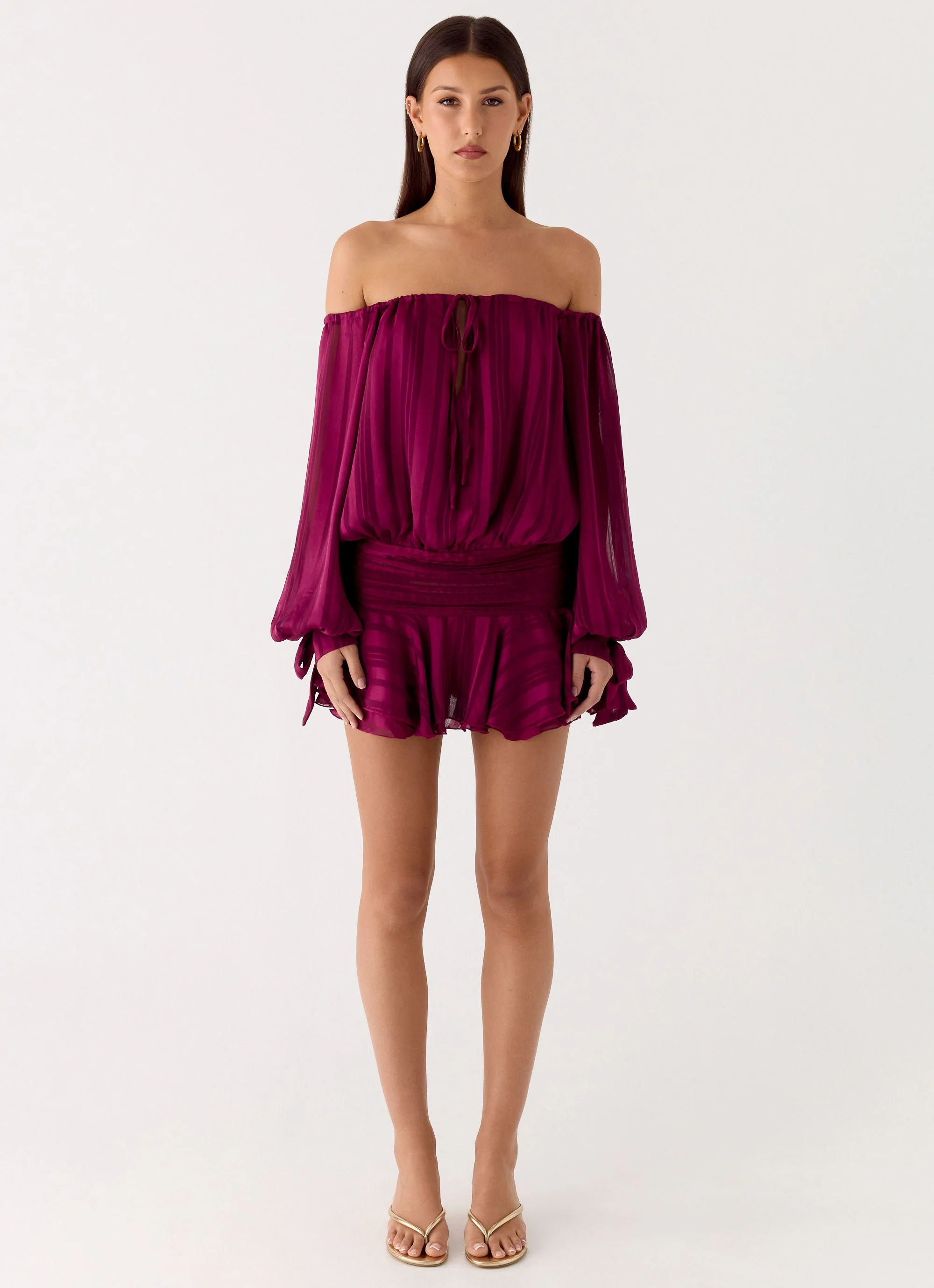 Eira Balloon Sleeve Mini Dress - Plum