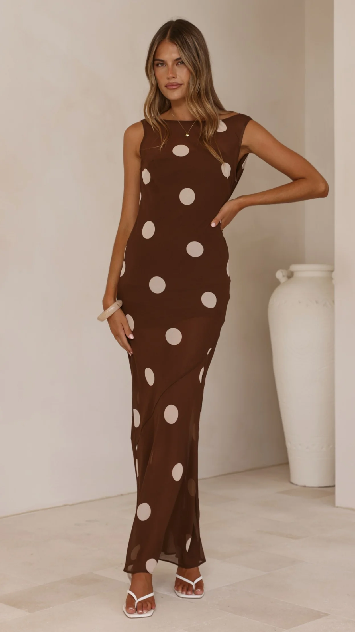 Beverly Maxi Dress - Chocolate/Cream Polka Dot
