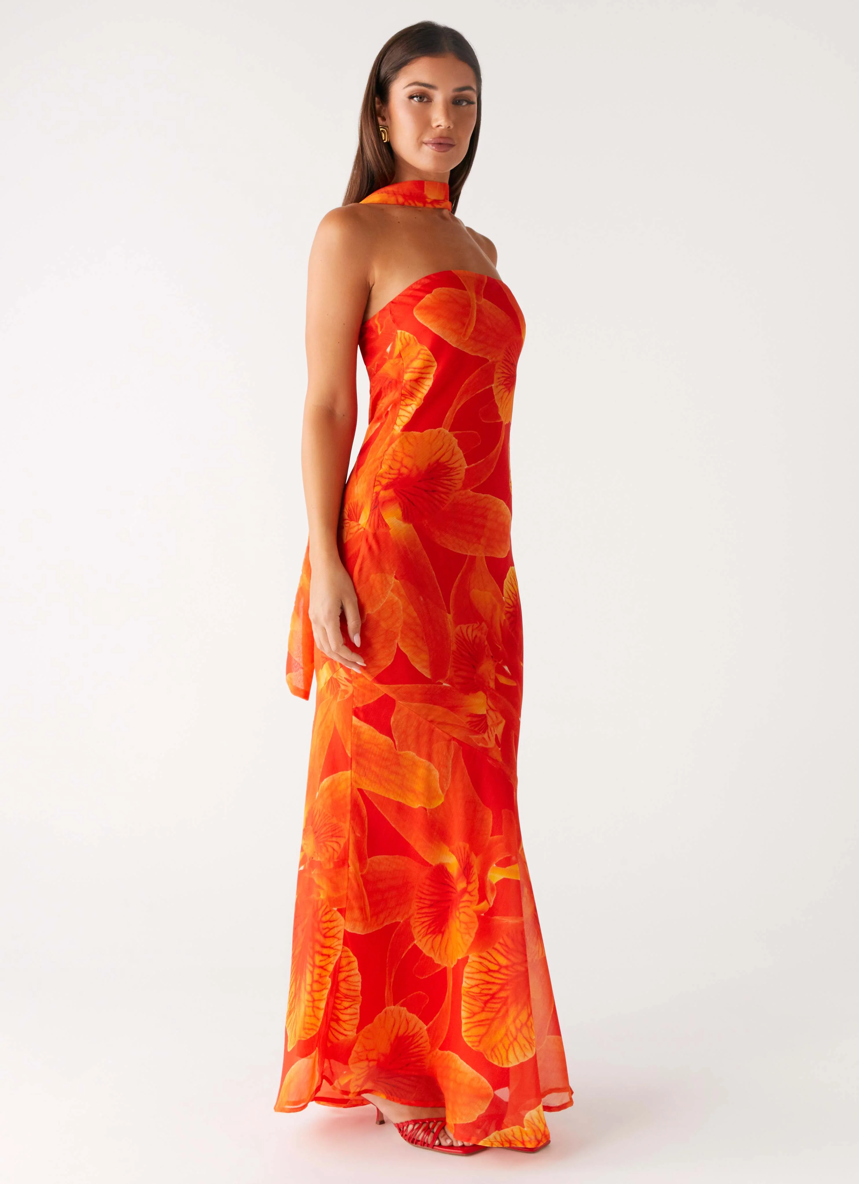 Under The Pagoda Maxi Dress - Orange Floral