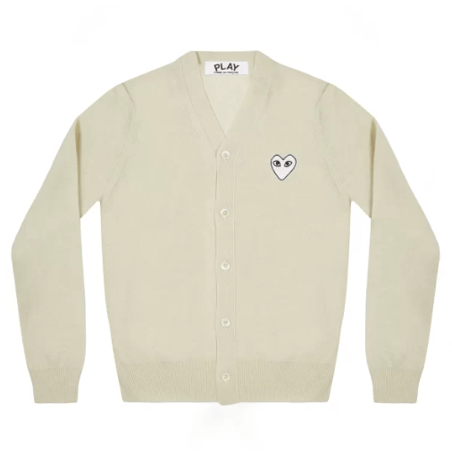 CDG Men’s Off White Cardigan with White Heart
