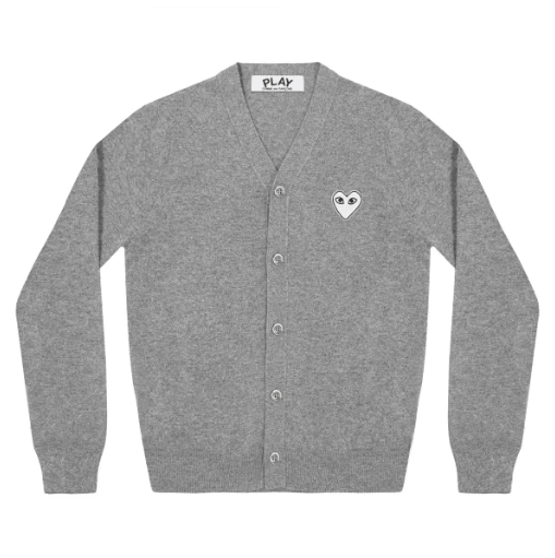 CDG Light Grey Cardigan – White Heart Edition